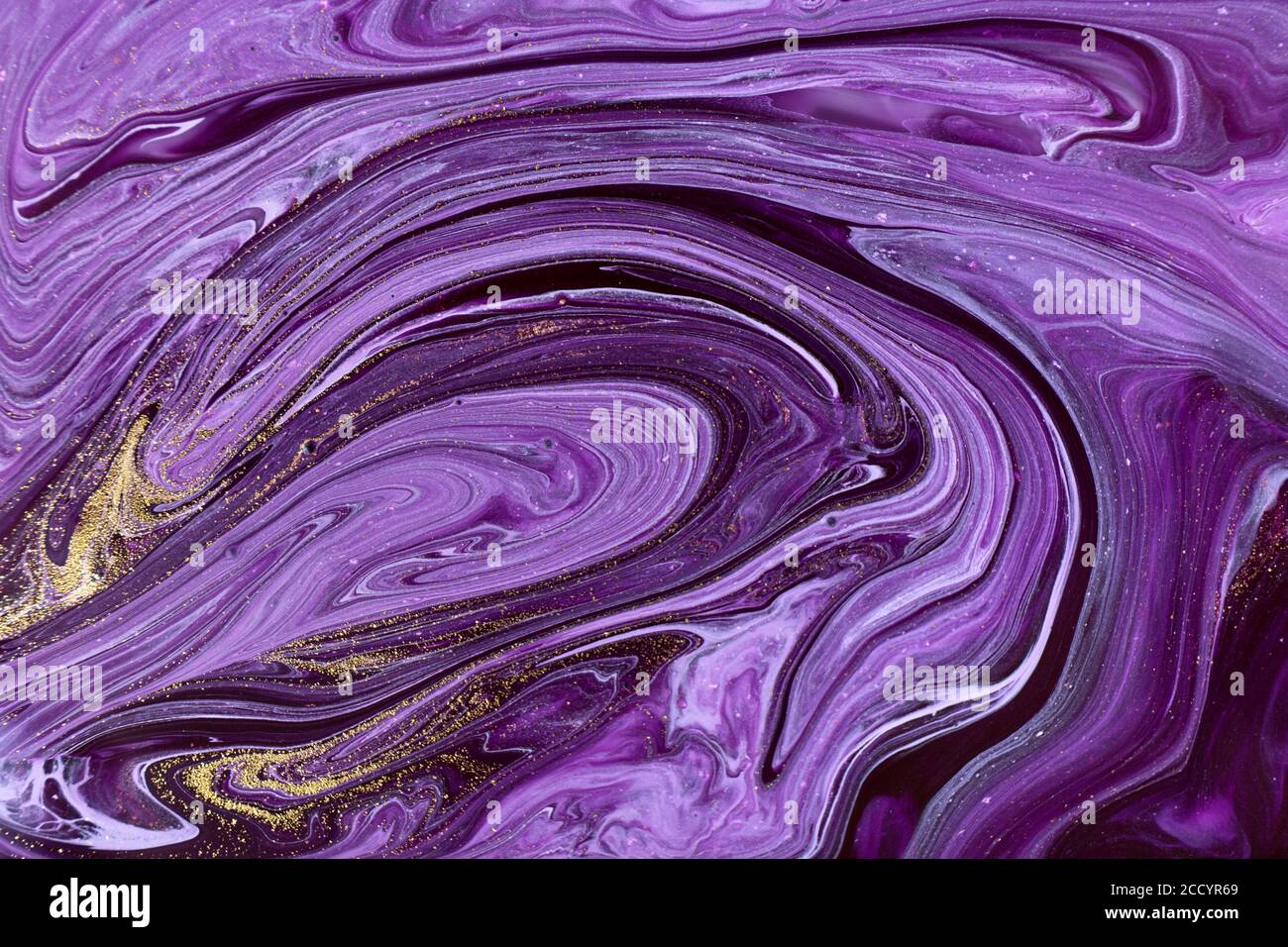 Violet marble abstract background. Mixed inks texture with golden