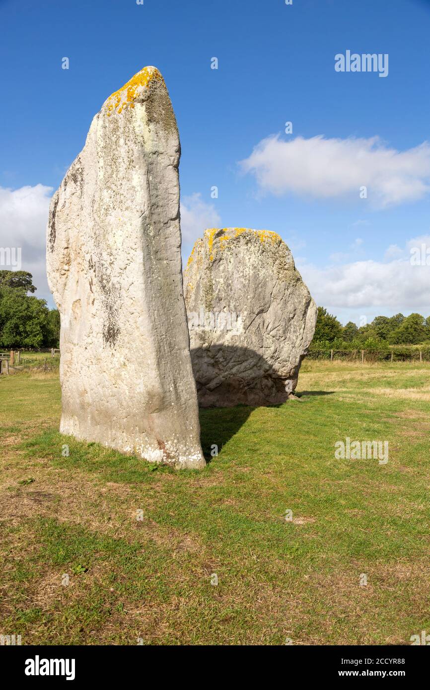 Male and female standing stones in the Cove at neolithic stone circle henge prehistoric monument, Avebury, Wiltshire, England UK Stock Photo