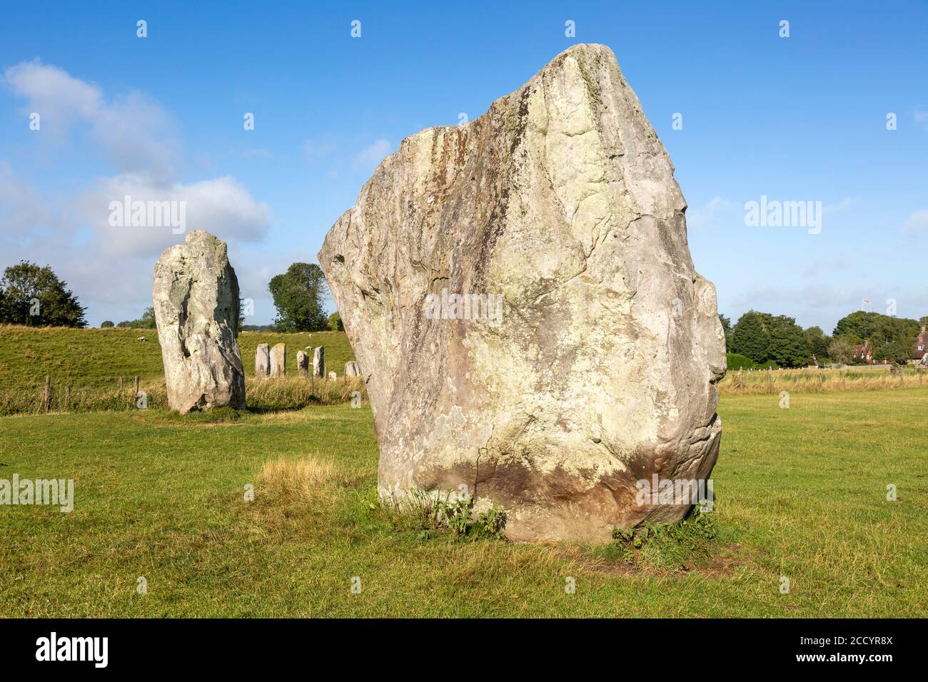 Standing stones in south east quadrant neolithic stone circle henge prehistoric monument, Avebury, Wiltshire, England UK Stock Photo