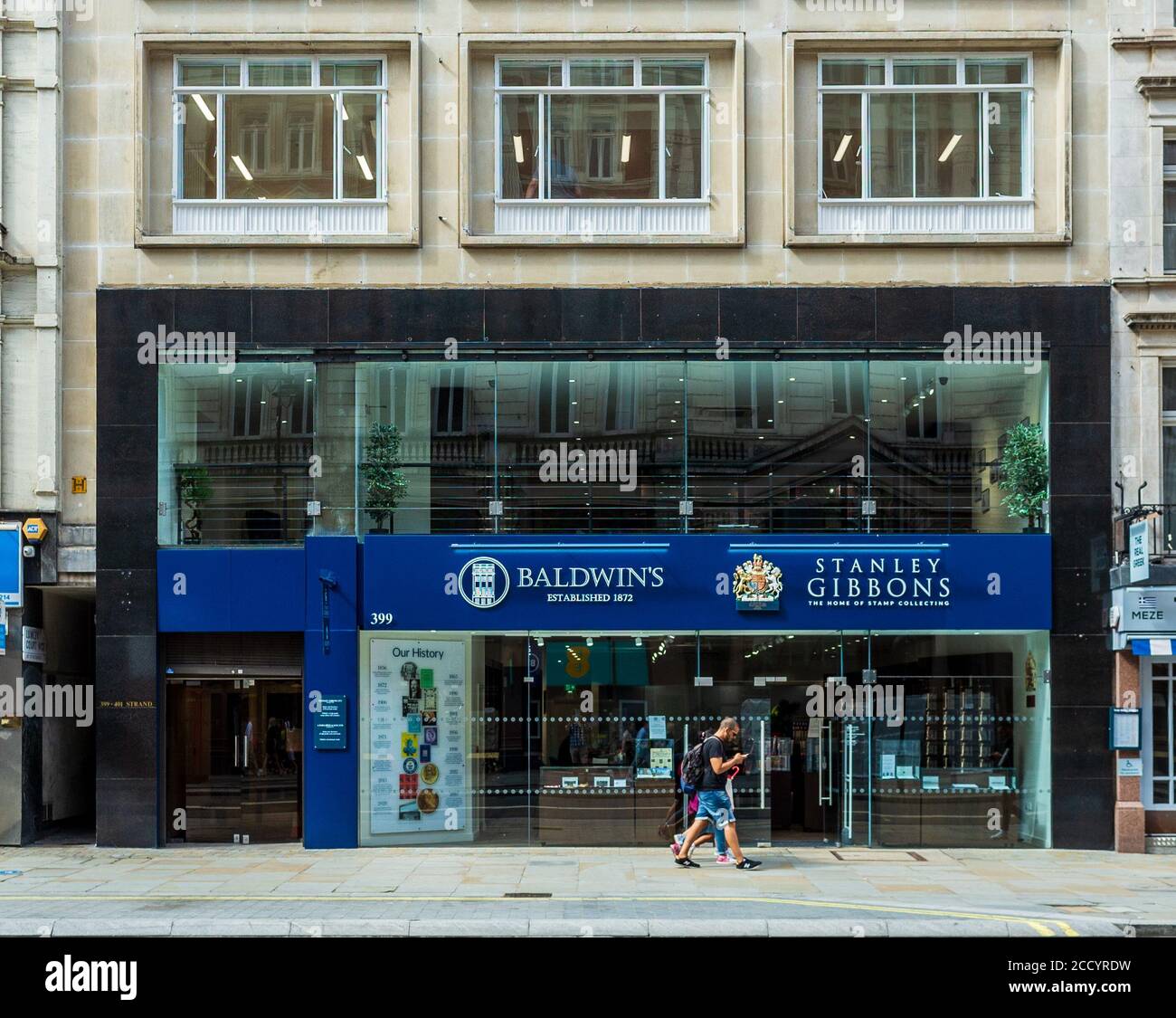 Stanley Gibbons and Baldwins showroom and HQ at 399 The Strand London. Stanley Gibbons is the world’s longest established rare stamp merchant. Stock Photo