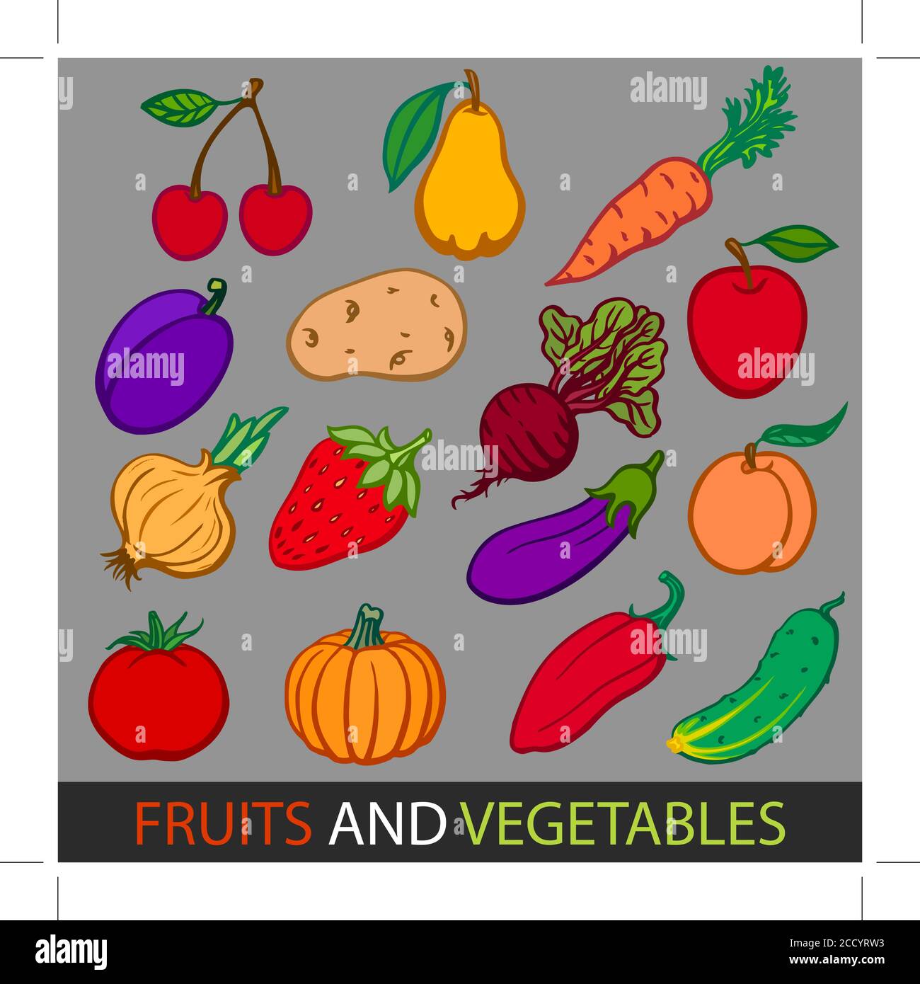 Fruits and vegetables. Set flat vector images Stock Vector Image & Art ...