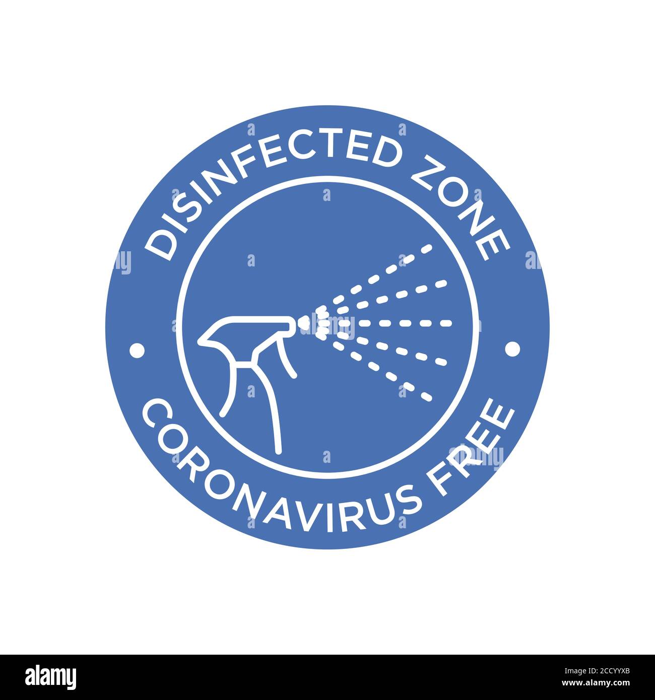 Covid-19 free zone icon. Round symbol for disinfected areas of Coronavirus. Stock Vector