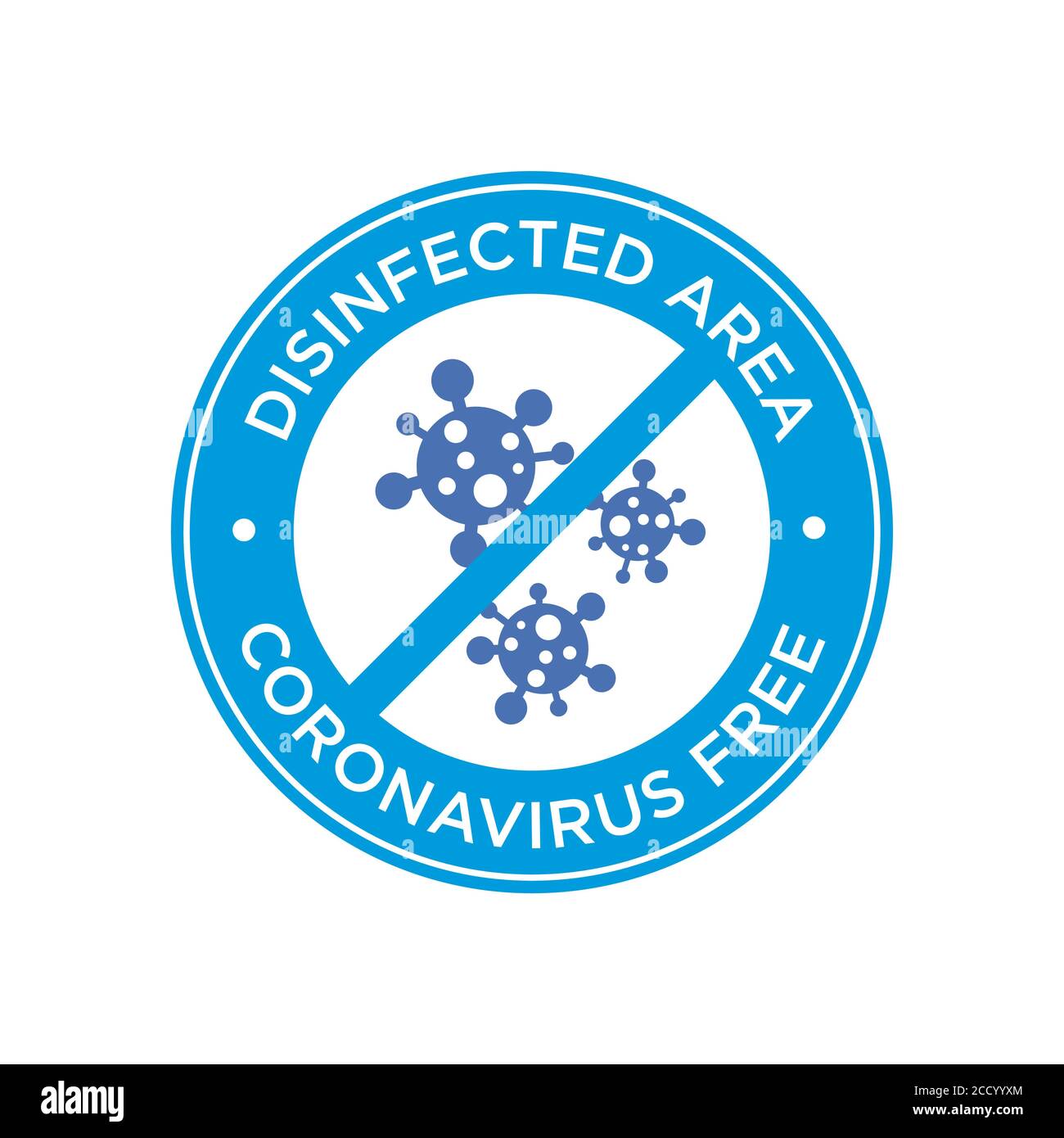 Round symbol for disinfected area of covid-19. Coronavirus free area icon. Stock Vector