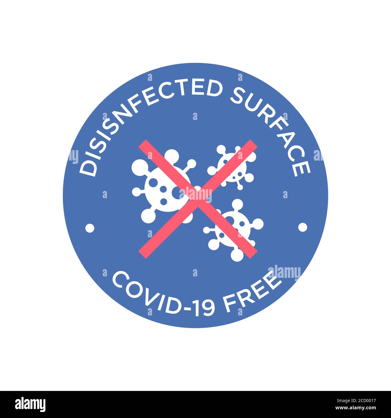 Coronavirus disinfected surface icon. Round symbol for clean areas of Covid-19. Covid free zone. Stock Vector