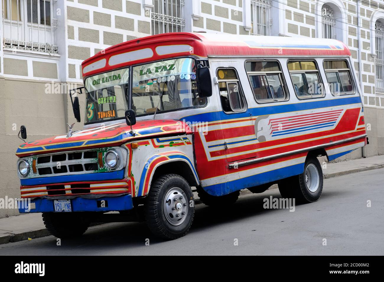 Bolivia La Paz - Colourful public bus Stock Photo