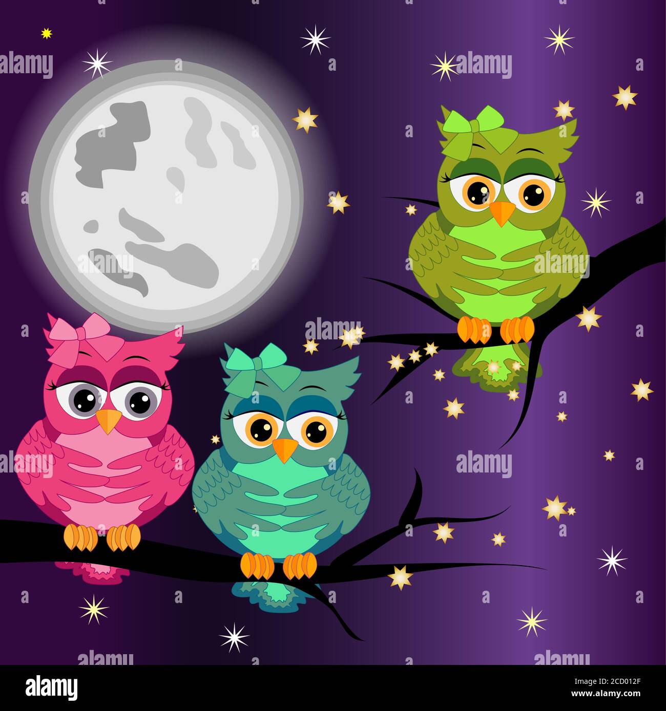 Good night card with a sleeping owls and a clouds. illustration Stock