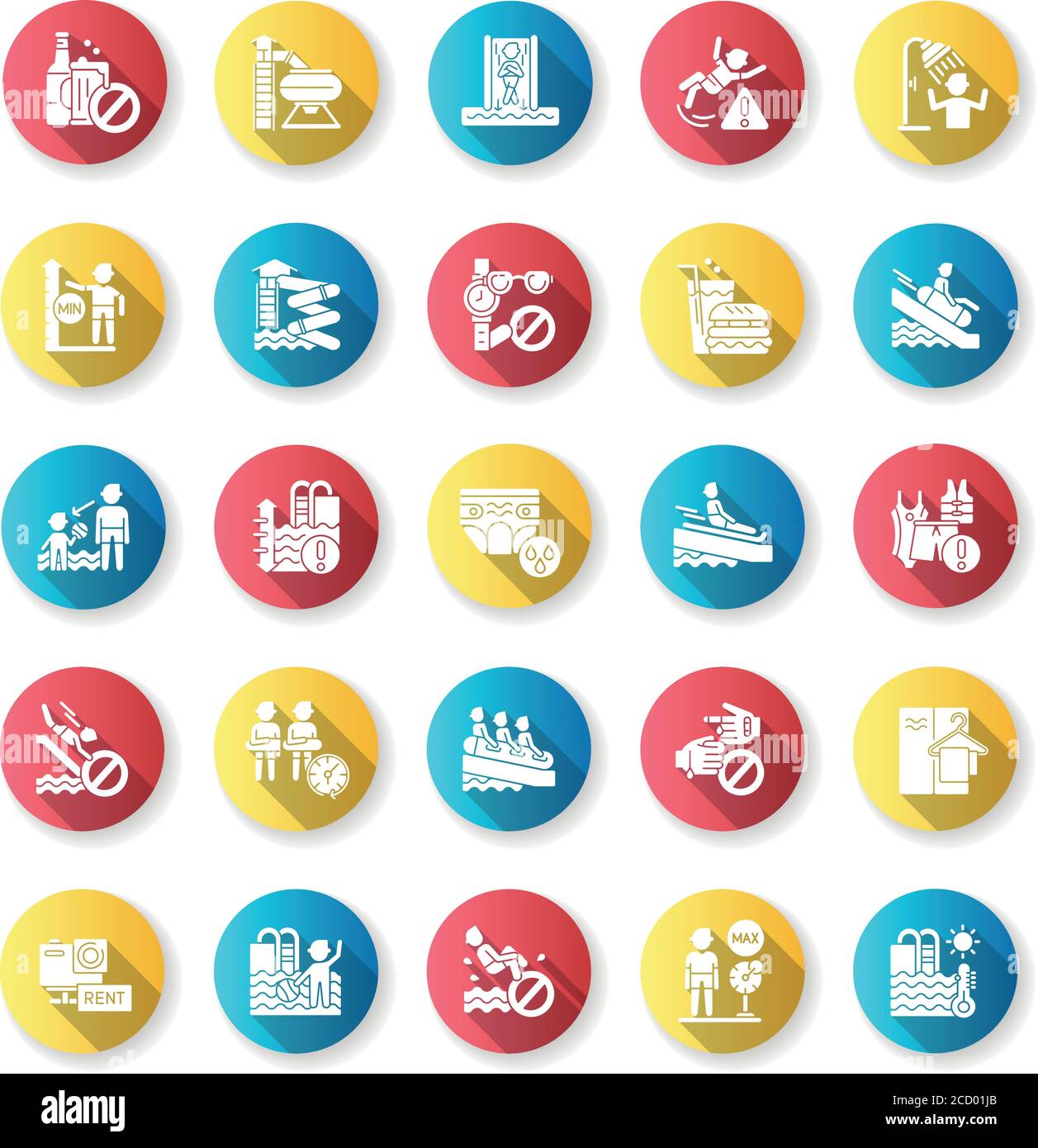 Water park flat design long shadow glyph icons set Stock Vector Image ...