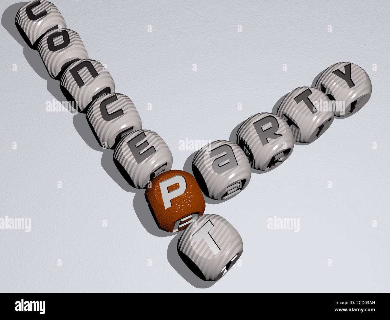 party concept crossword of dice letters in color, 3D illustration Stock