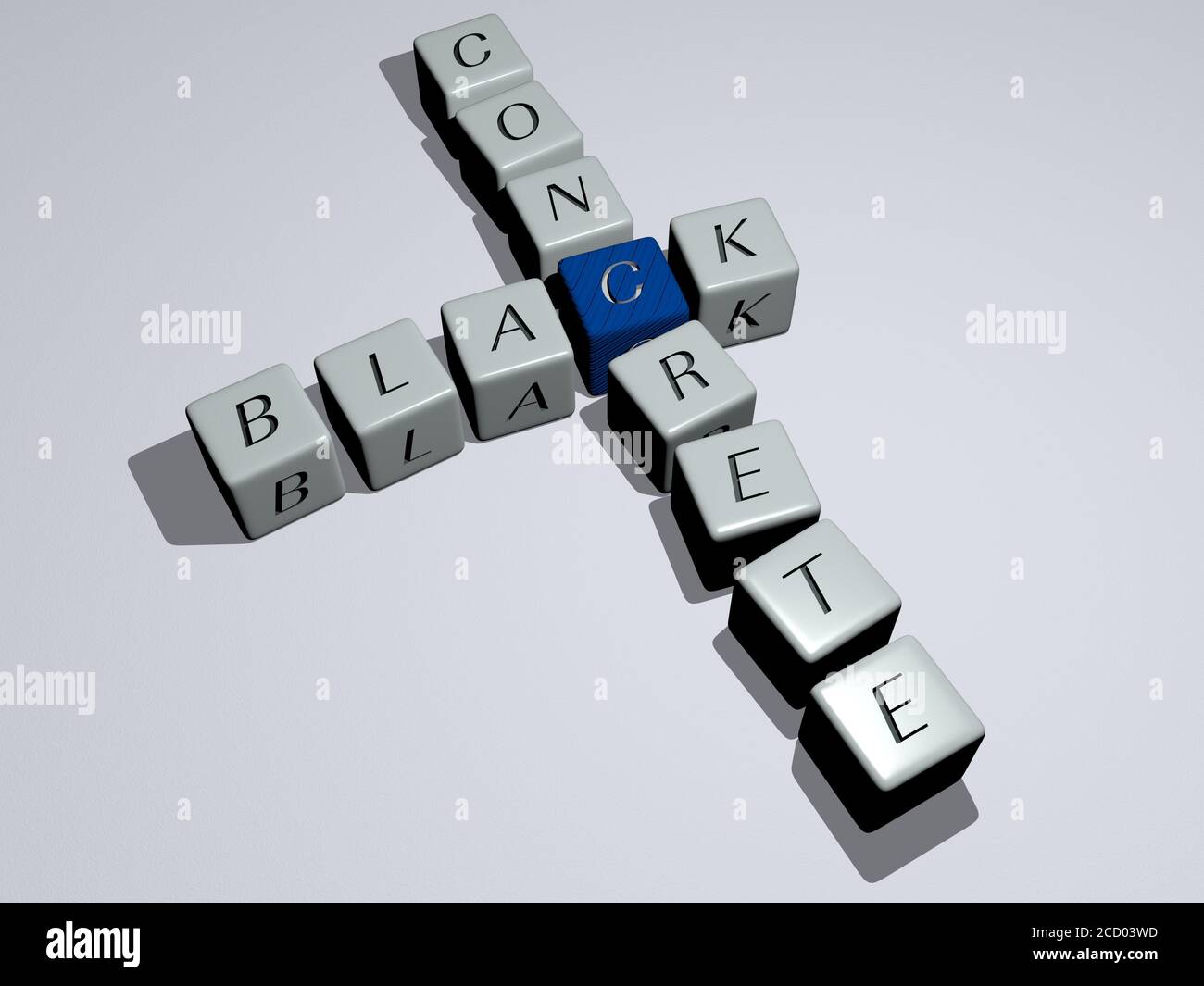 black concrete crossword by cubic dice letters 3D illustration Stock