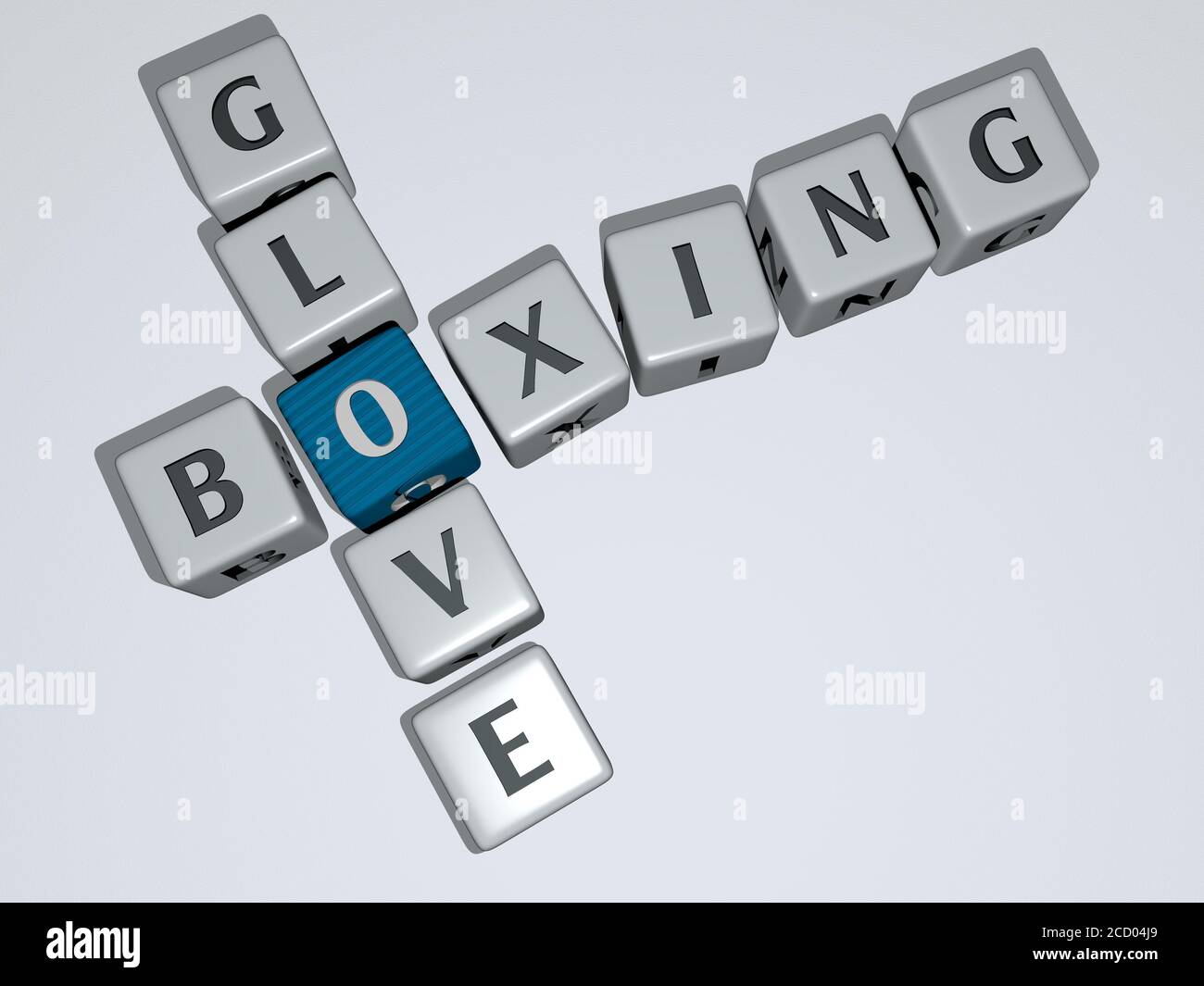 BOXING GLOVE crossword by cubic dice letters 3D illustration Stock