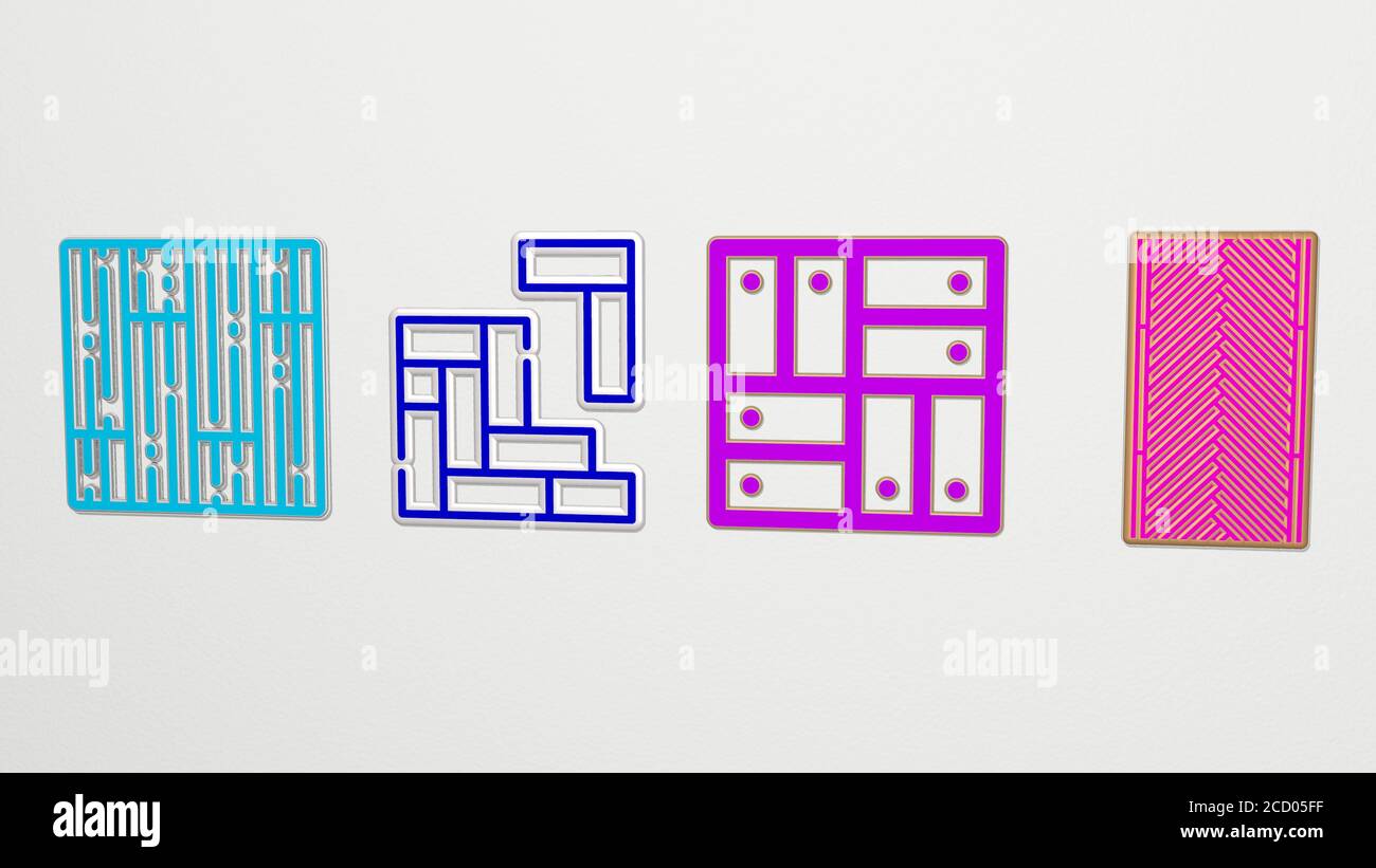 parquet 4 icons set, 3D illustration Stock Photo - Alamy