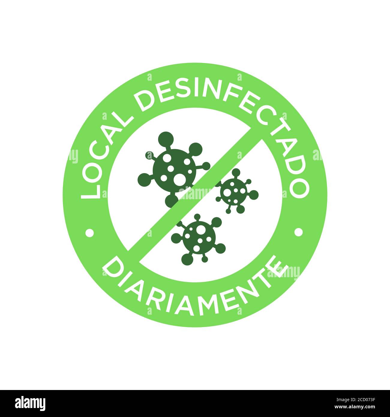 Daily disinfected premises icon written in Spanish. Coronavirus free round symbol. Stock Vector