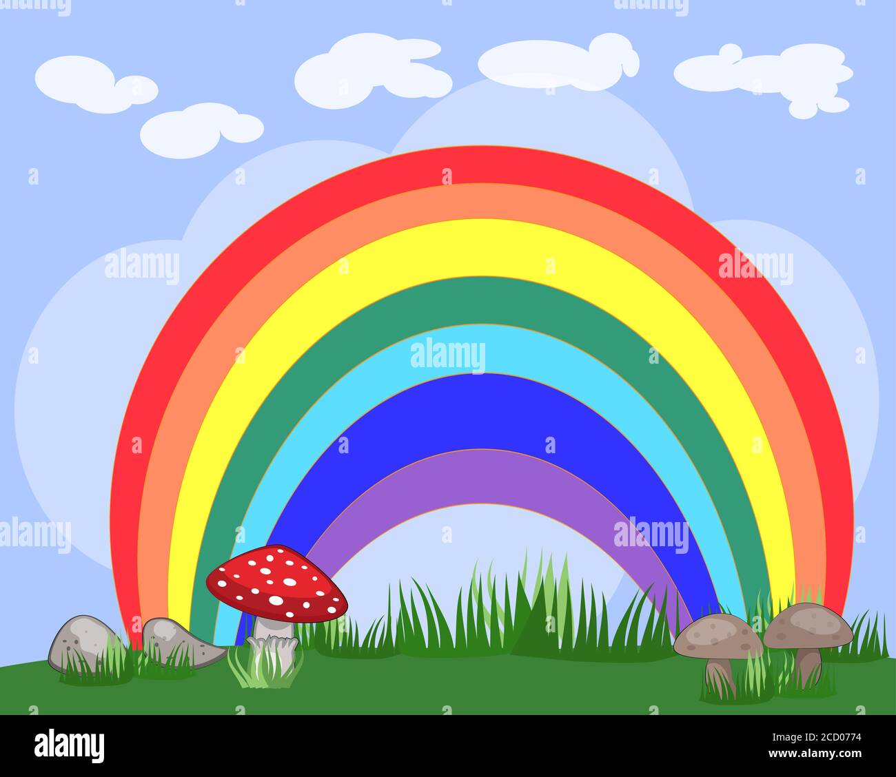 illustration of a beautiful summer landscape with a rainbow Stock ...