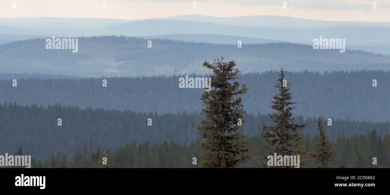 different shades of blue on the fell in Finland's Lapland Stock Photo