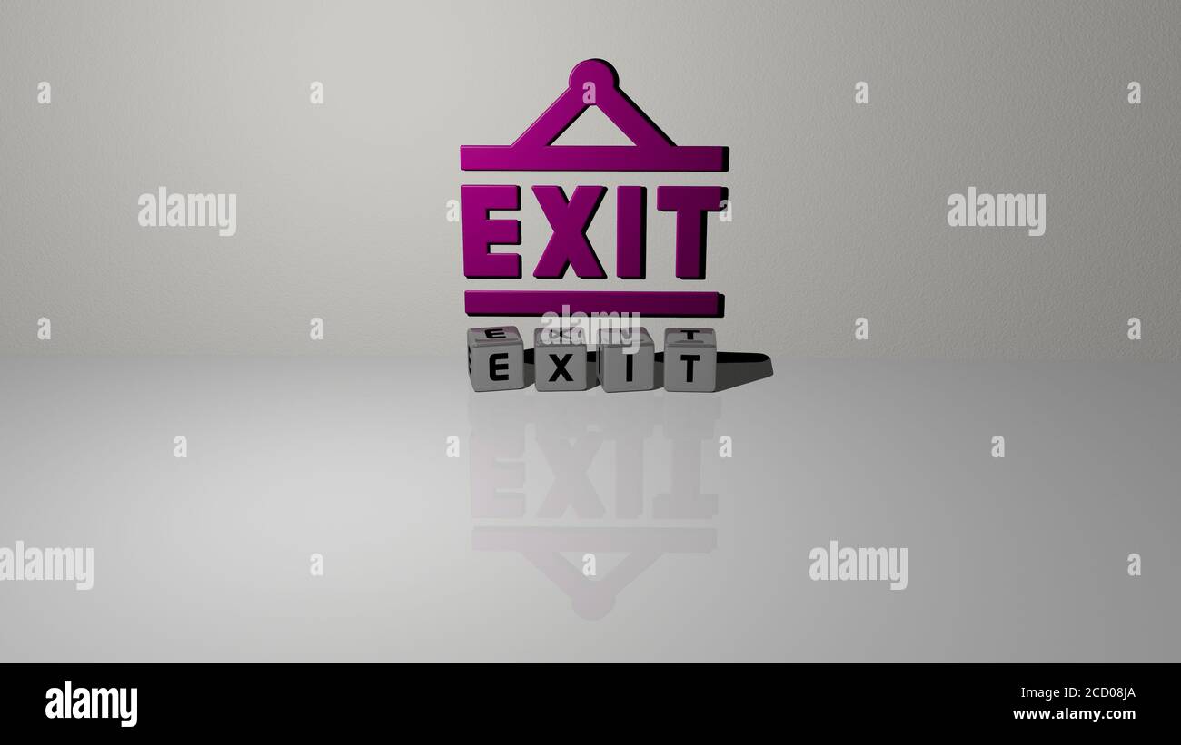 EXIT text of cubic dice letters on the floor and 3D icon on the wall ...