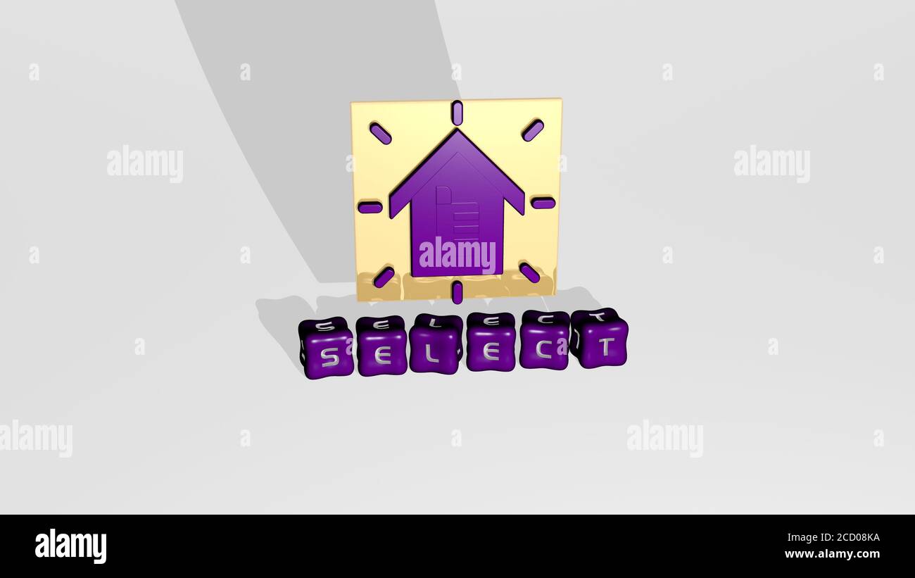 3D representation of select with icon on the wall and text arranged by ...