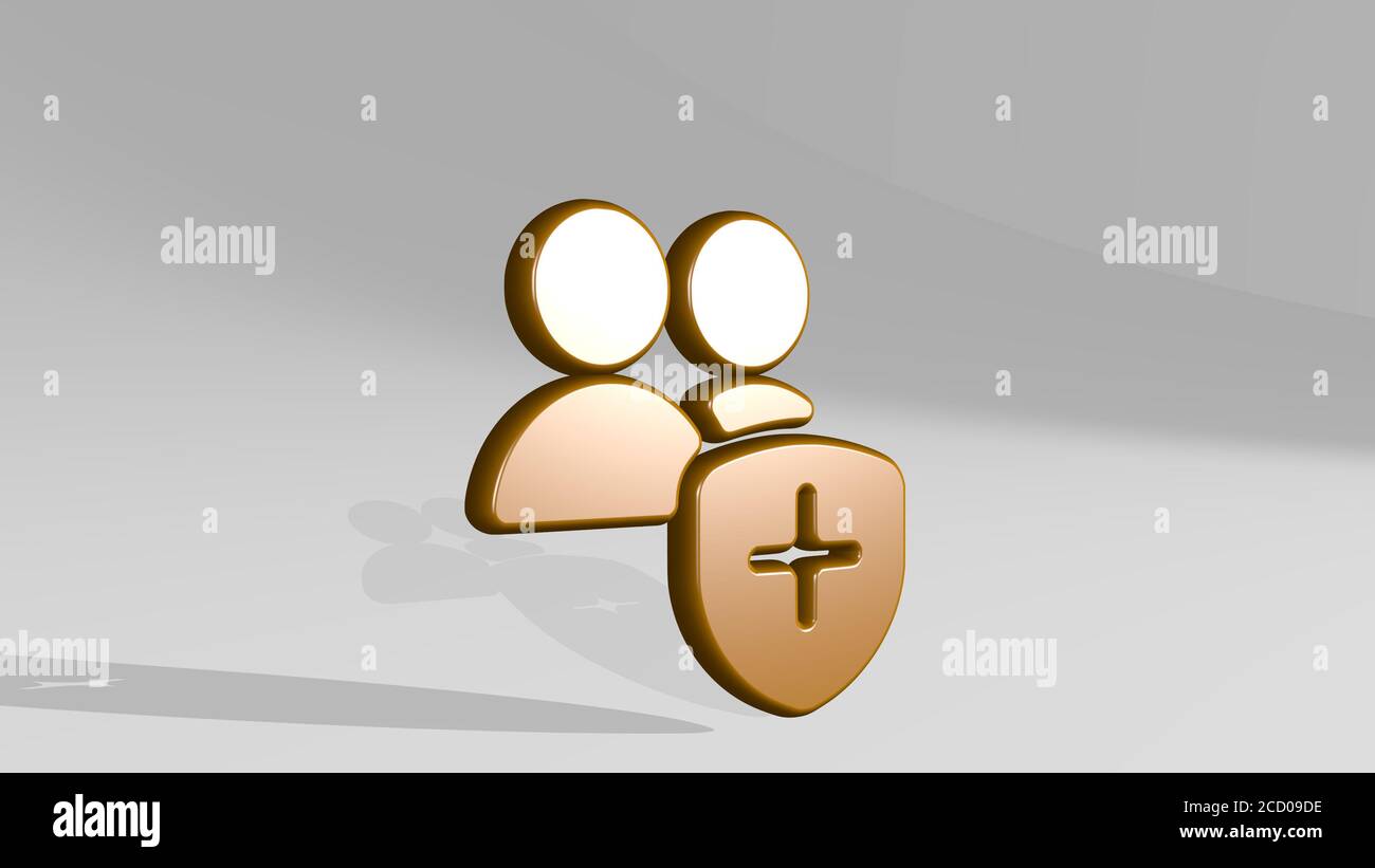 multiple actions shield 3D icon casting shadow, 3D illustration Stock Photo