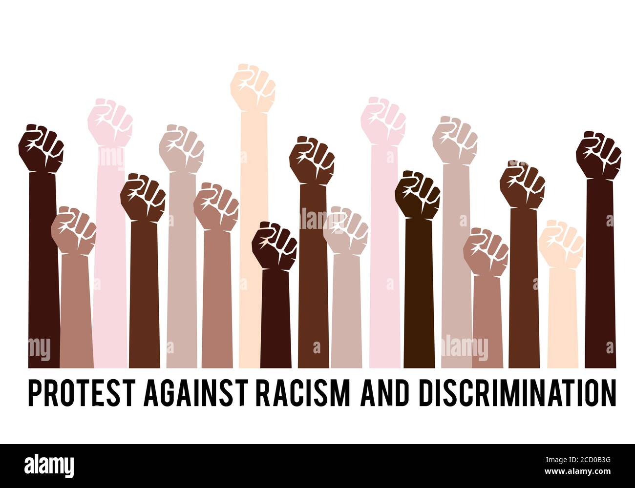 Human hands with different skin colors, people of color, black lives matter, blm, fight against racism, vector background Stock Vector