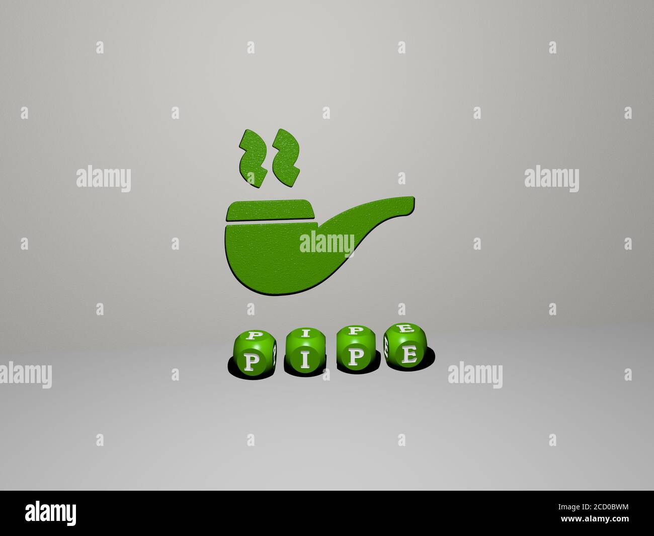 3D representation of PIPE with icon on the wall and text arranged by