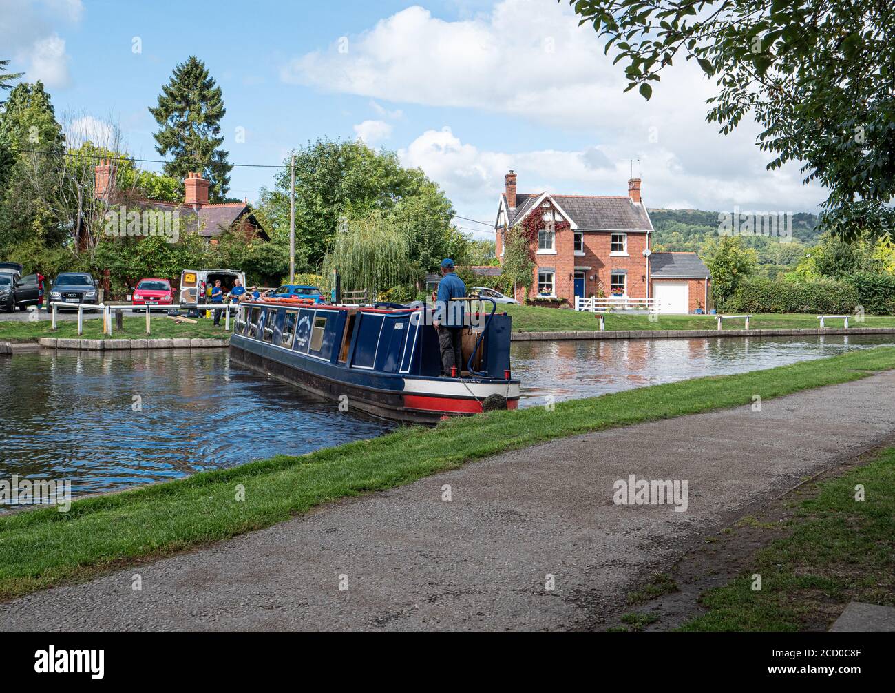 A Narrowboat making a full 180 degree turn on The Llangollen Canal in