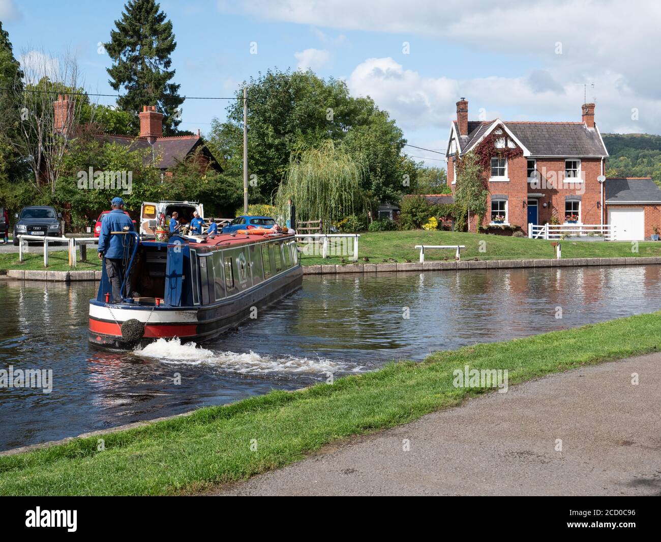 A Narrowboat making a full 180 degree turn on The Llangollen Canal in ...