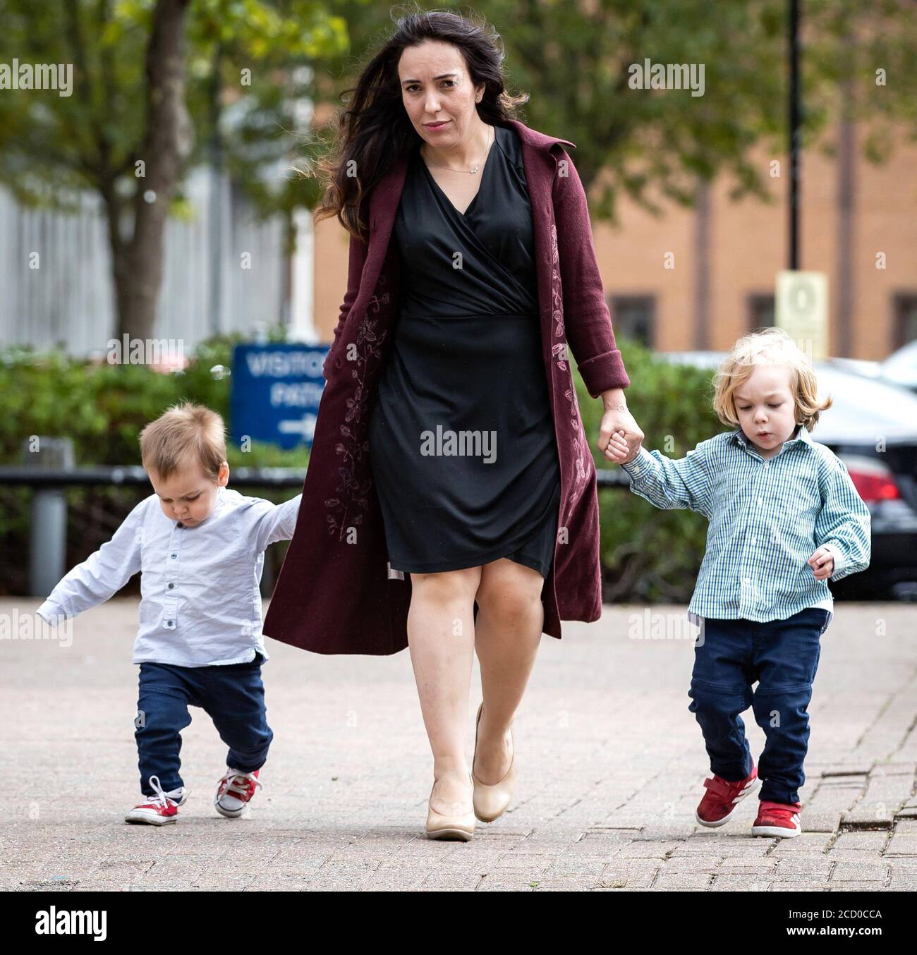 Stella Moris (centre) and sons, Gabriel (right) and Max (left) leave Belmarsh Prison after visiting her partner and their father, Julian Assange. Stock Photo