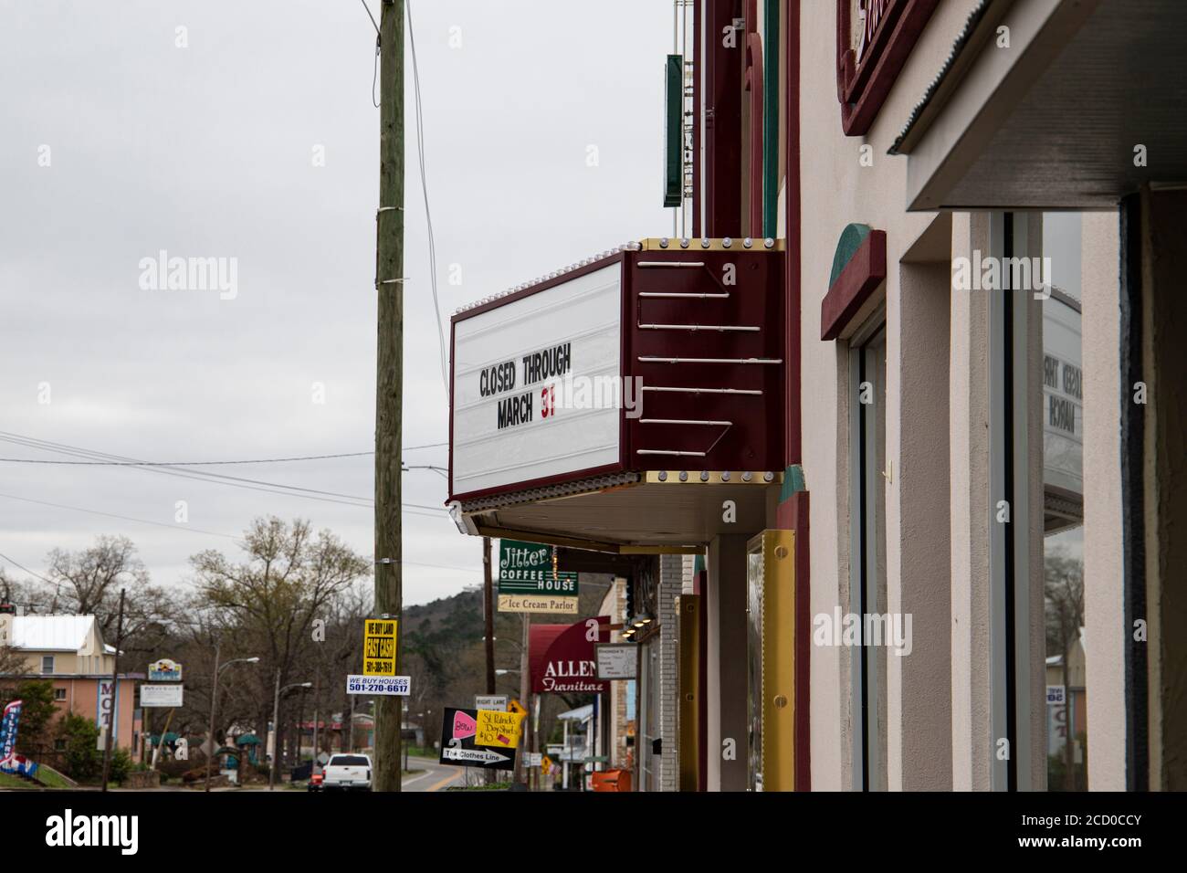 Heber Springs, AR.Businesses close, including a movie theater, bank