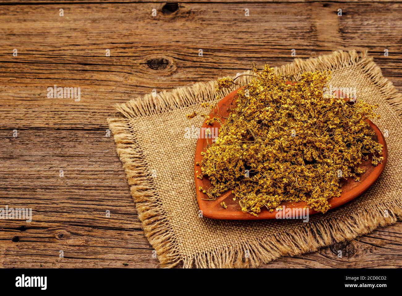 Dry leaves and flowers of elder. Herbal ingredient for cooking healthy