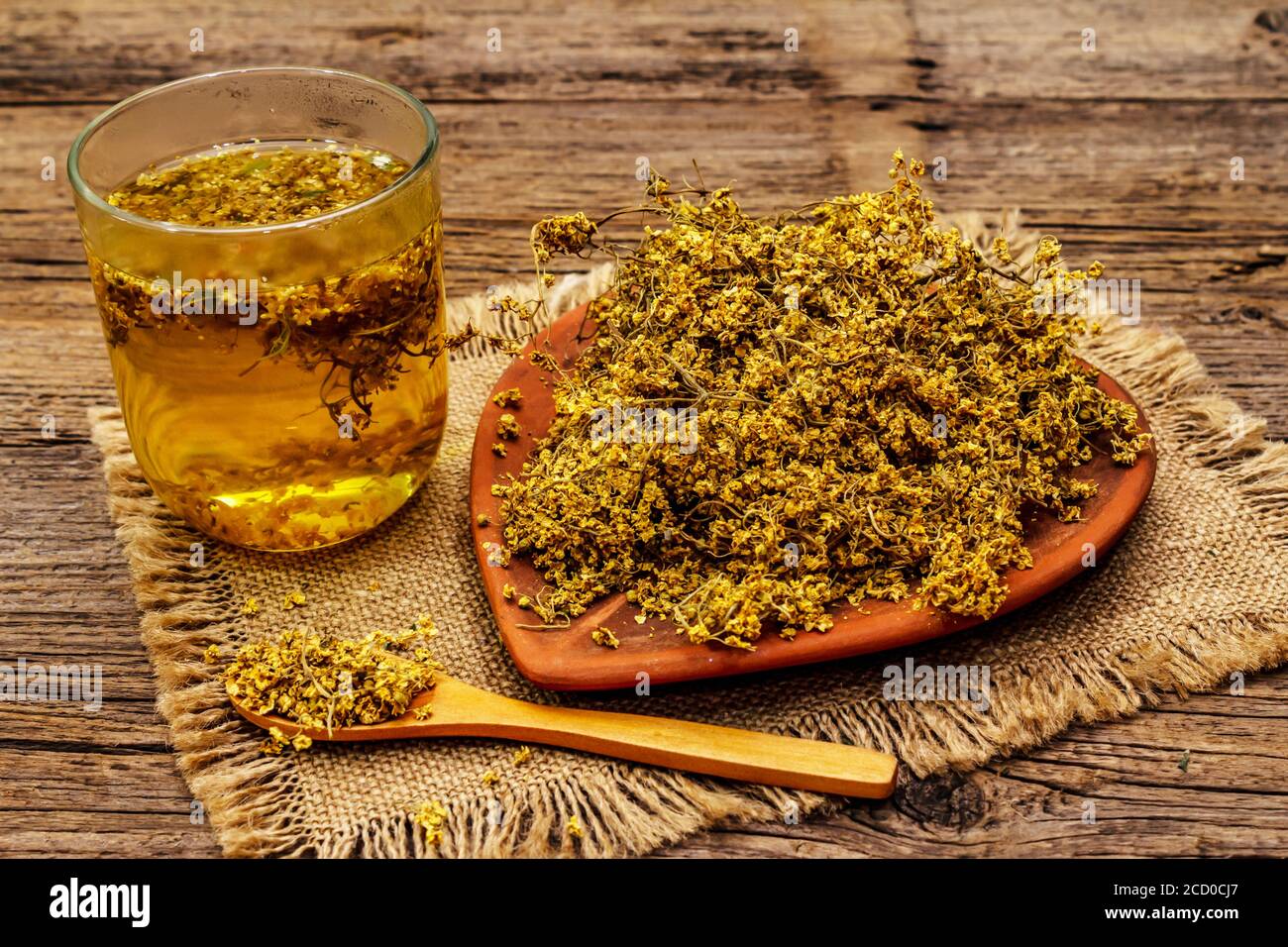 Dry leaves and flowers of elder. Herbal ingredient for cooking healthy