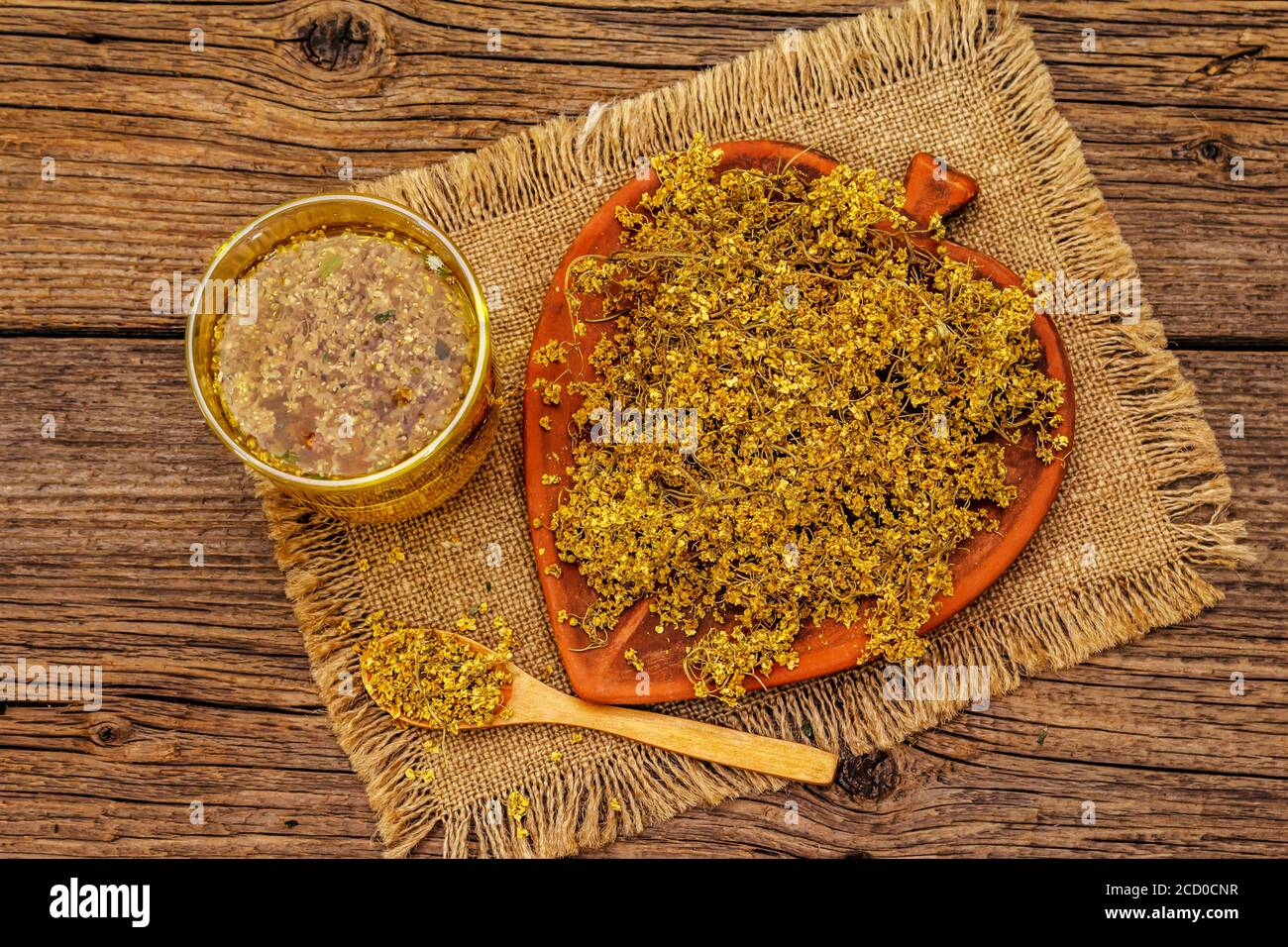 Dry leaves and flowers of elder. Herbal ingredient for cooking healthy