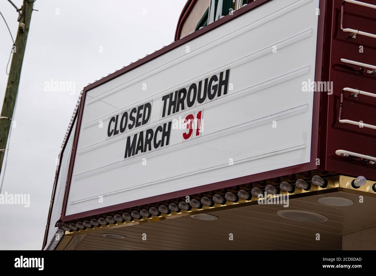 Heber Springs, AR.Businesses close, including a movie theater, bank, and church due to coronavirus pandemic. March 20, 2020. @ Veronica Bruno / Alamy Stock Photo