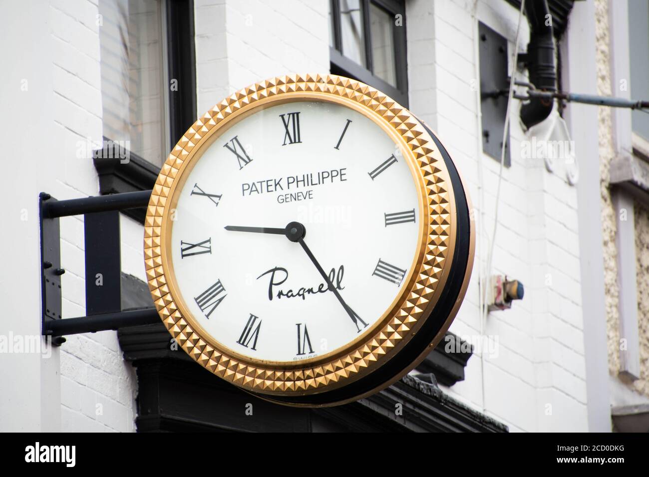 Patek Phillipe watch brand sign out side of jewellery store in Leicester Stock Photo