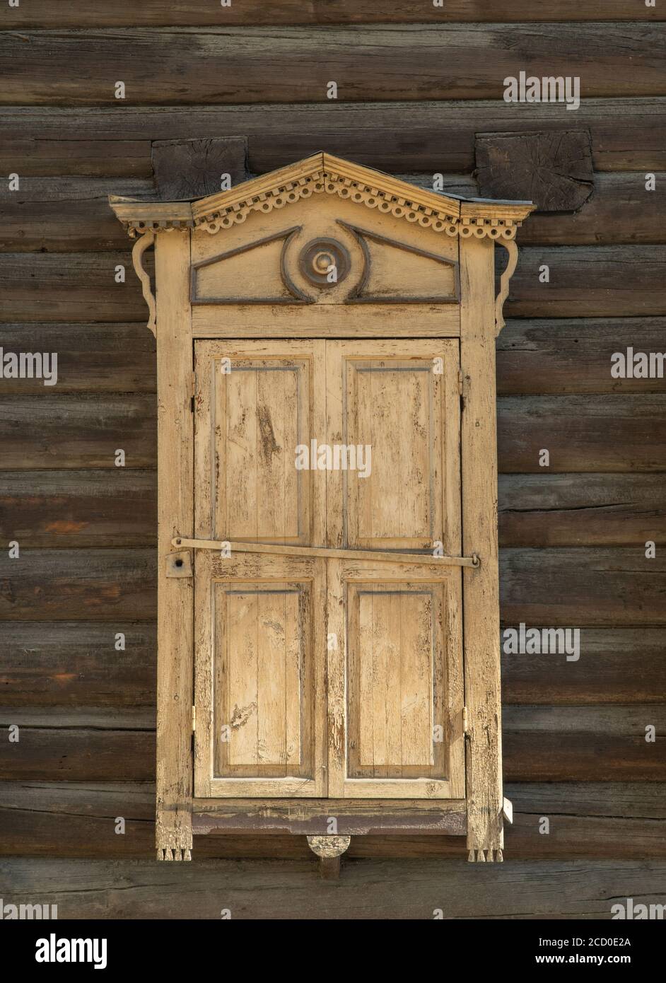 the old wooden window with closed shutters Stock Photo - Alamy