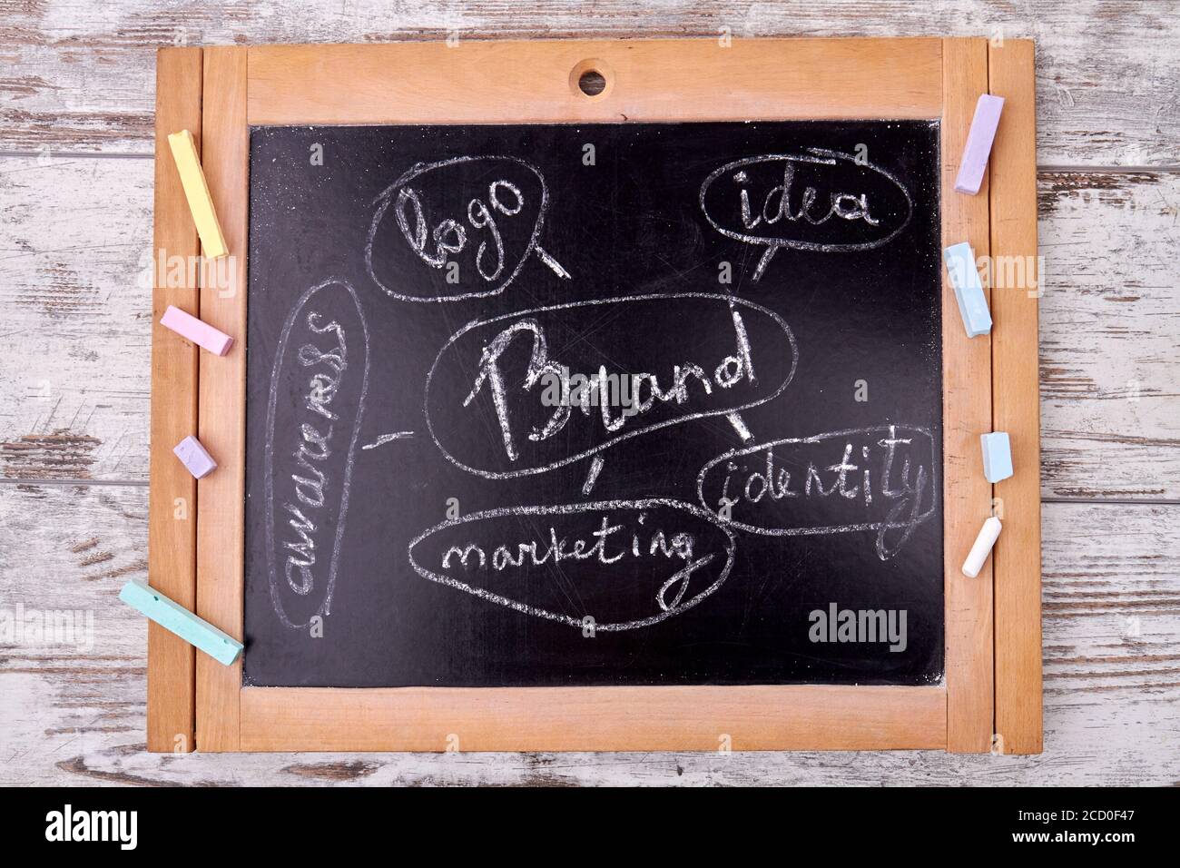Chalkboard with brand design Stock Photo Alamy