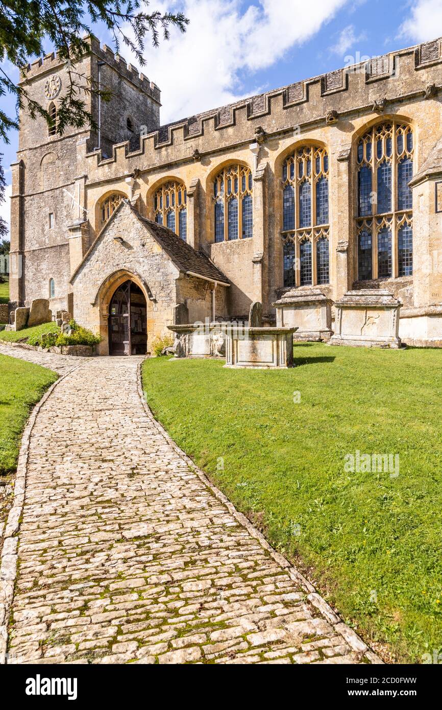 The church of St Andrew dating back to the 12th century in the Cotswold village of Chedworth, Gloucestershire UK Stock Photo