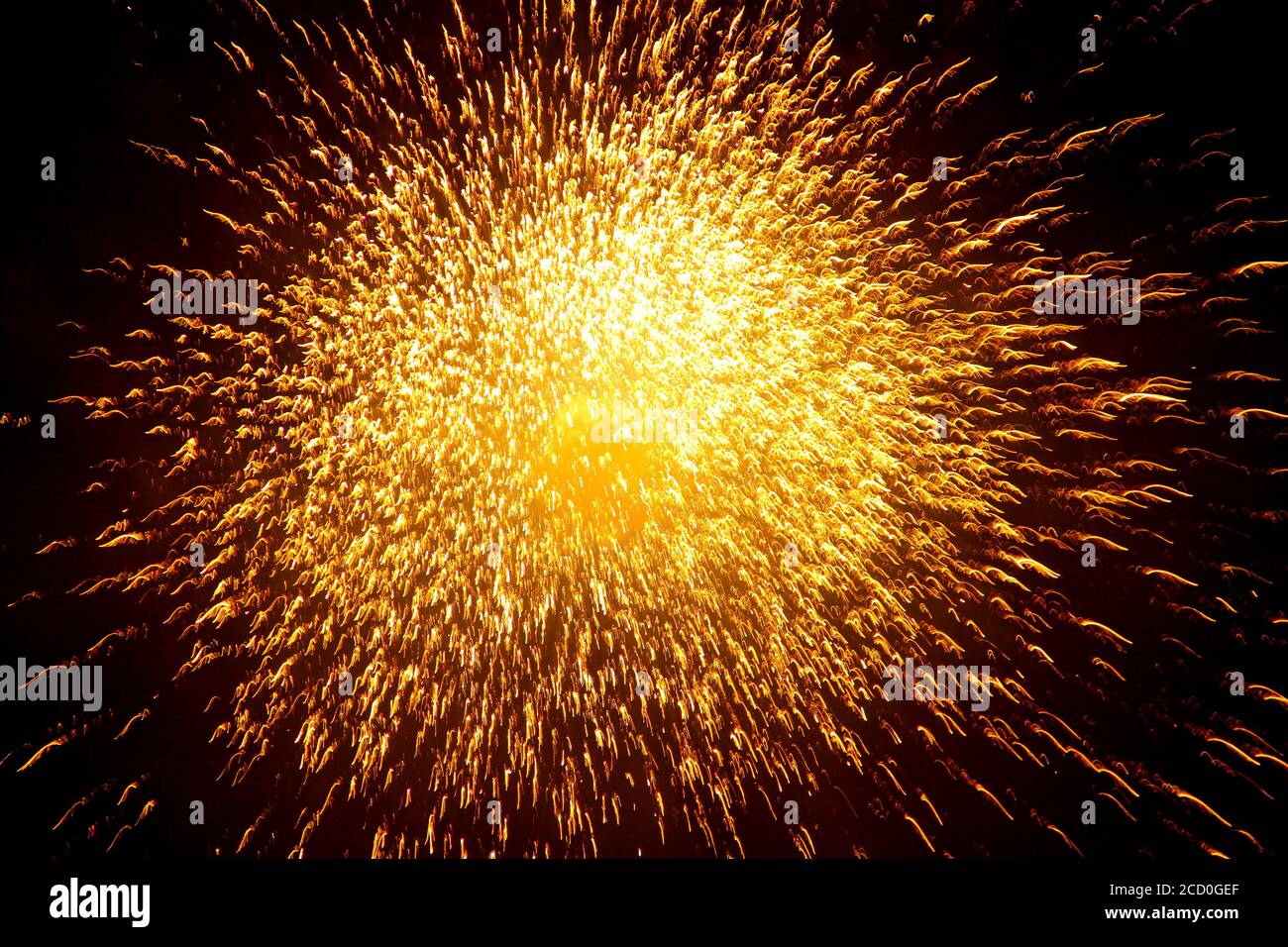 Abstract beautiful fireworks explosion on dark background. New Year ...
