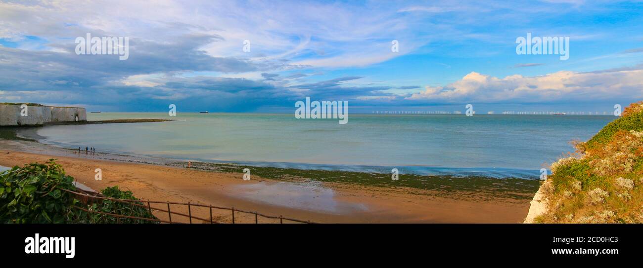 Stunning panoramic of Kingsgate Beach, near Broadstairs in Kent, South East England at dusk Stock Photo