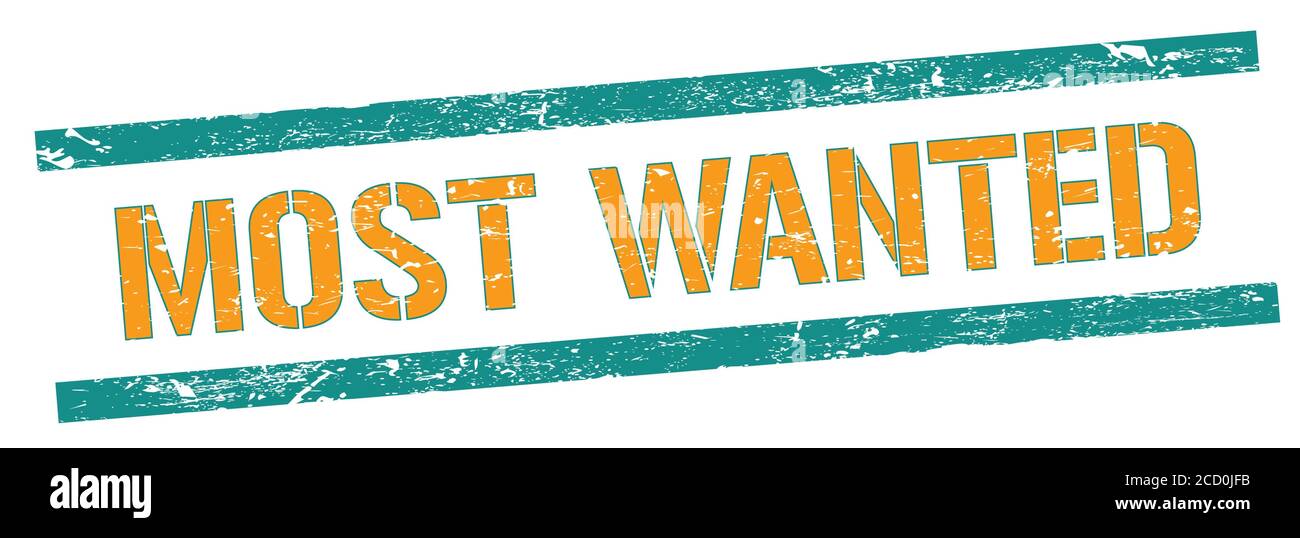 MOST WANTED text on blue orange grungy lines stamp sign Stock Photo - Alamy