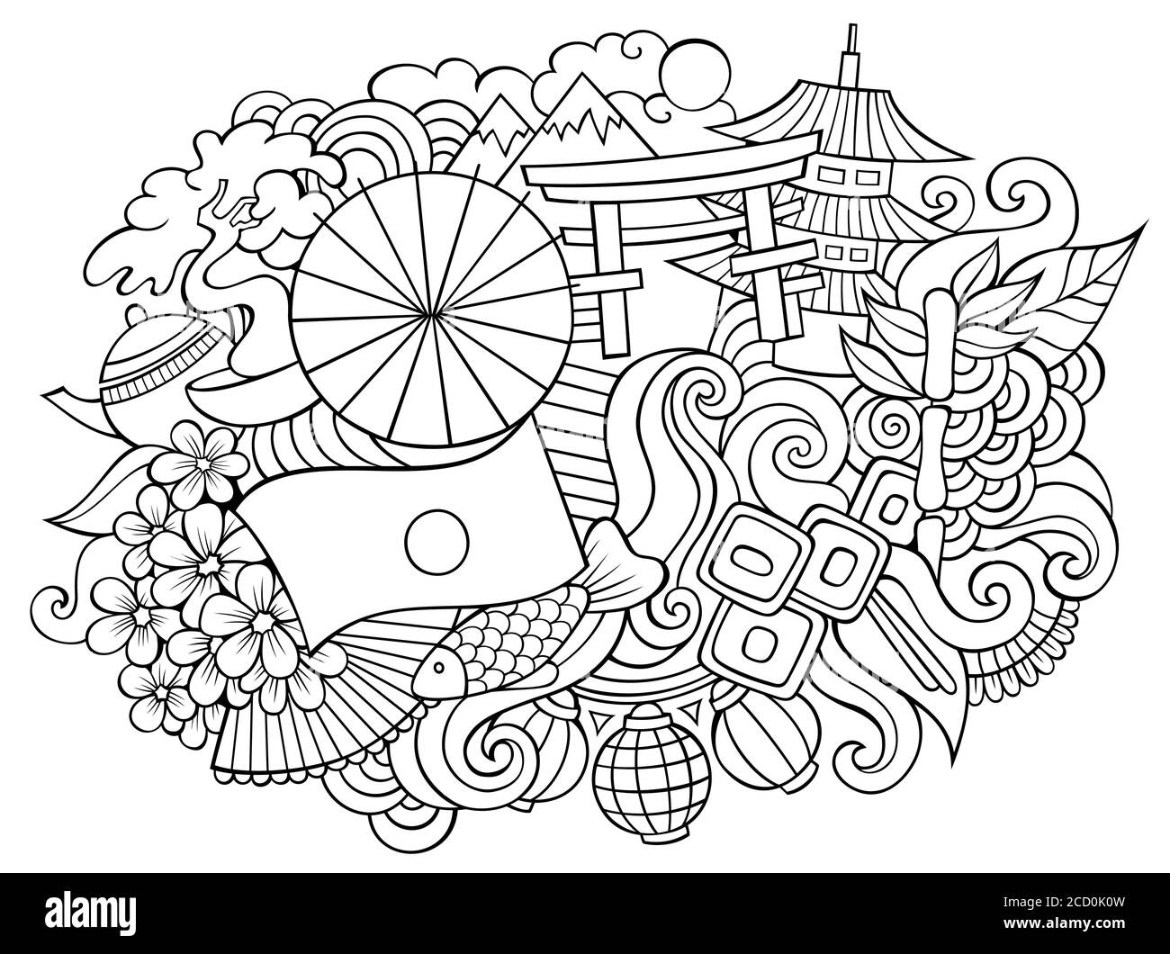 Japan hand drawn cartoon doodles illustration. Funny travel design ...