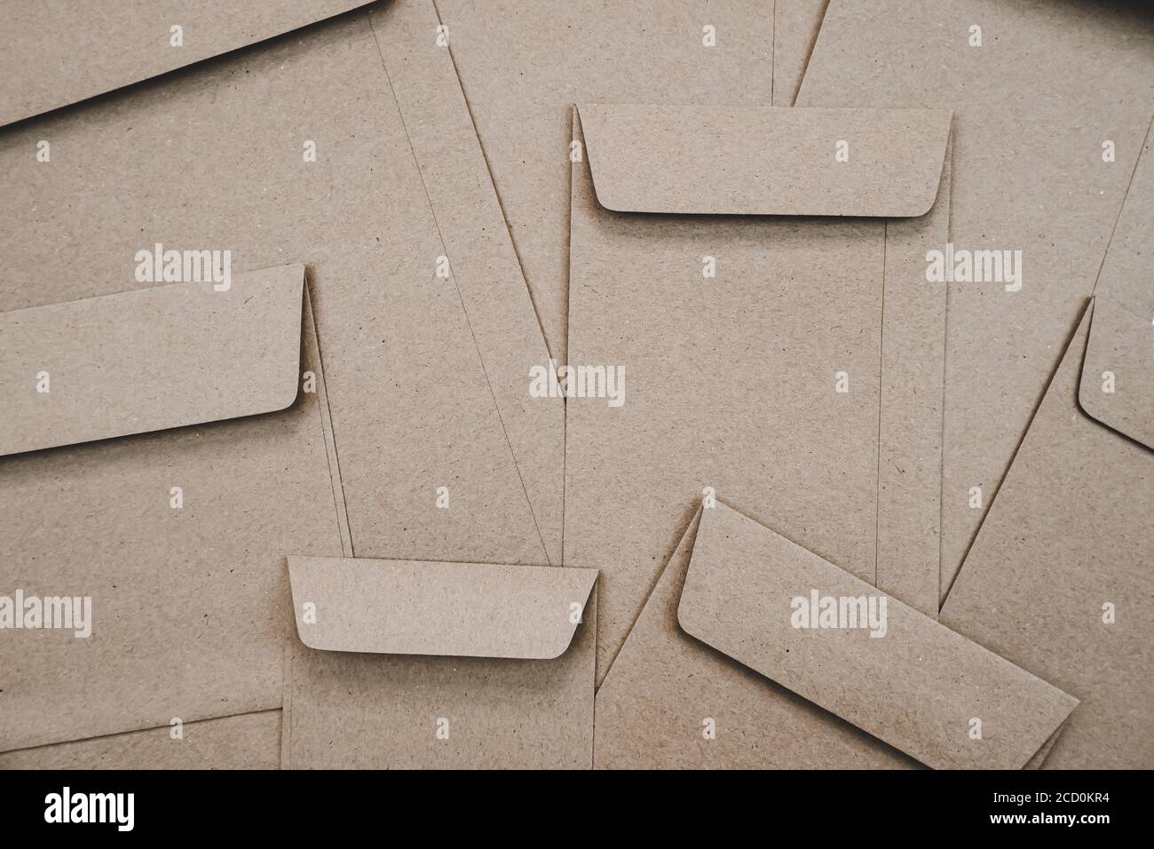 Top view of Brown paper envelope. Flat lay of Many brown paper