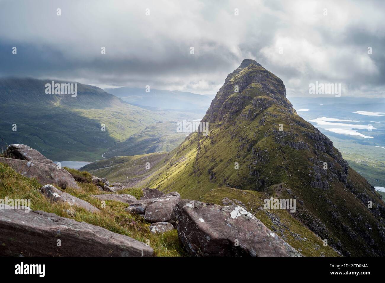 Suilven mountain, Assynt, Scotland,Suilven with the peak of Meall Beag Stock Photo