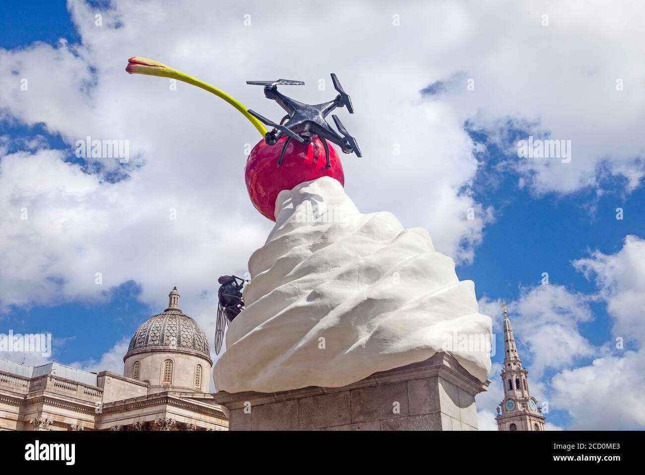 Heather Phillipson's sculpture entitled 'The End,' installed on the fourth plinth in London's Trafalgar Sqare in July 2020. Stock Photo