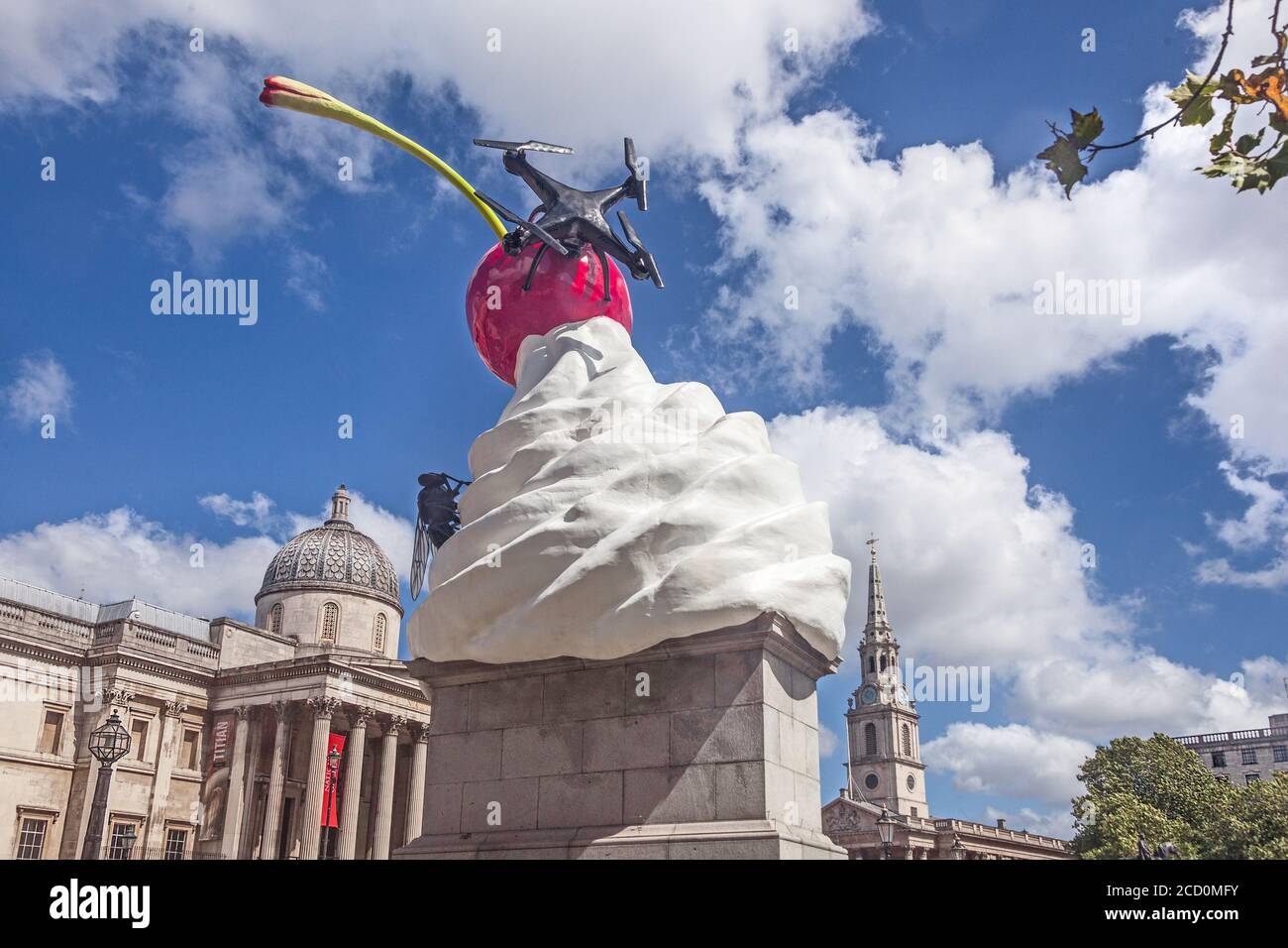 Heather Phillipson's sculpture entitled 'The End,' installed on the fourth plinth in London's Trafalgar Sqare in July 2020. Stock Photo