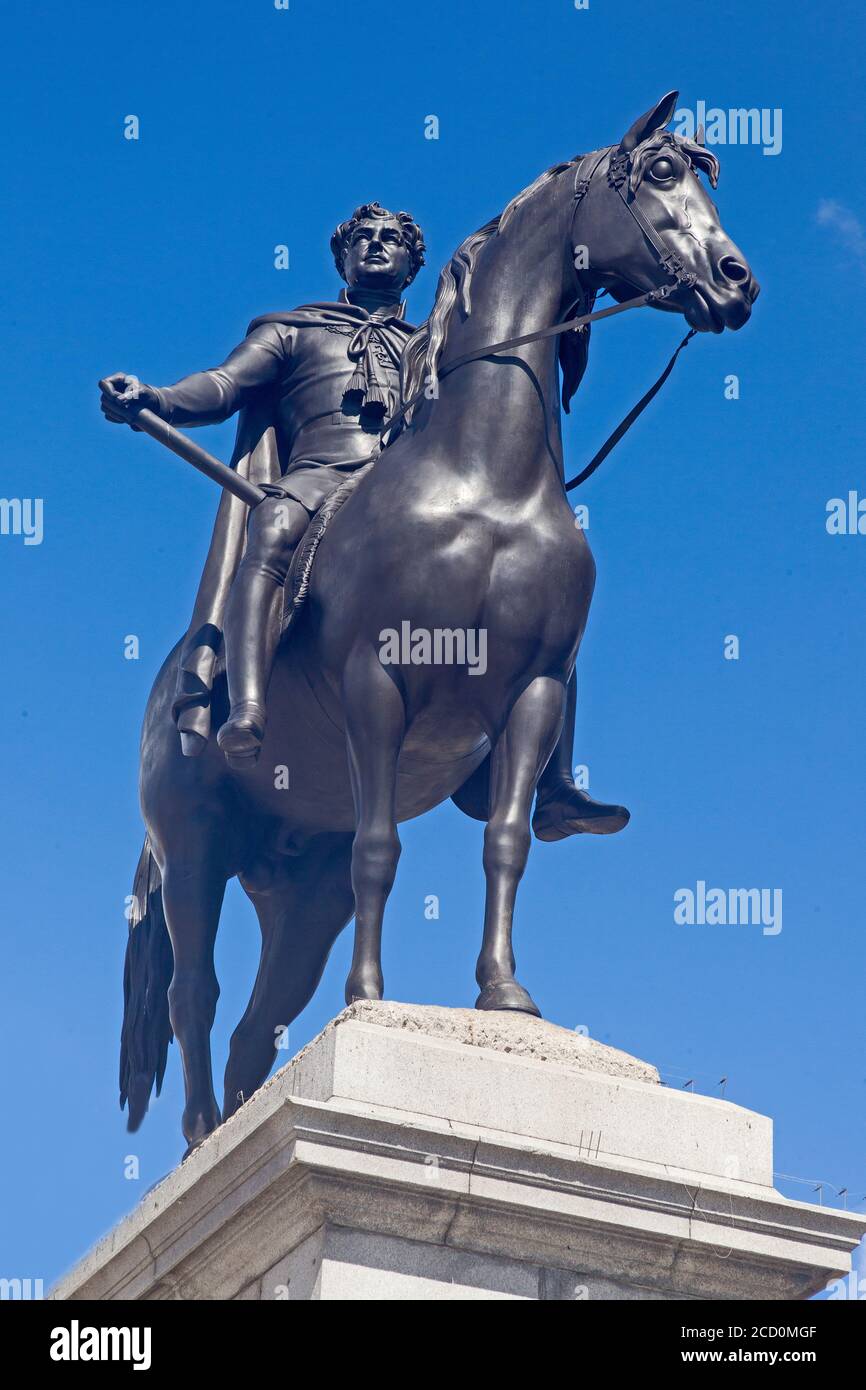 A bronze equestrian statue of King IV in London's Trafalgar