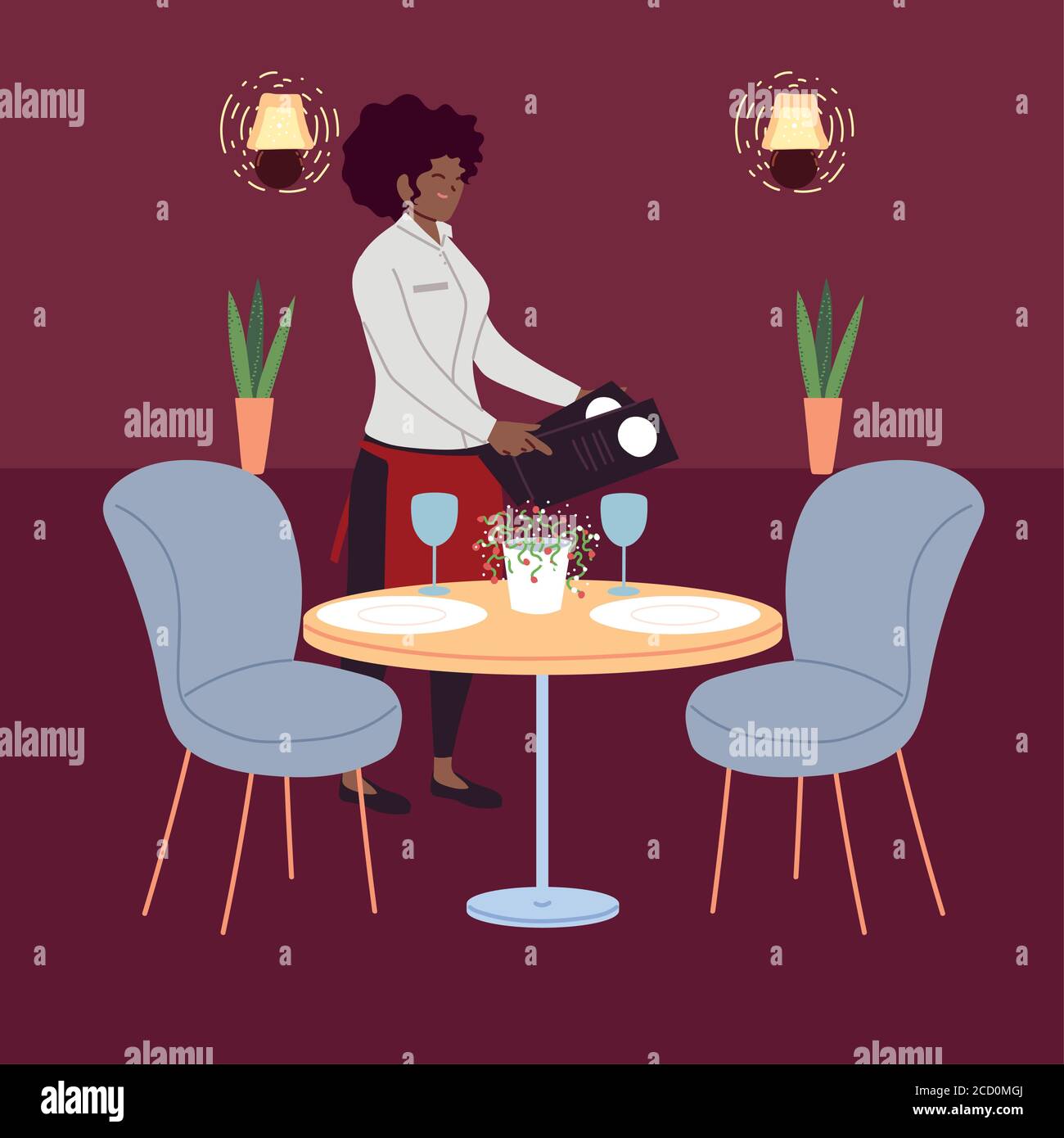woman waitress in uniform takes an order in a restaurant vector illustration design Stock Vector