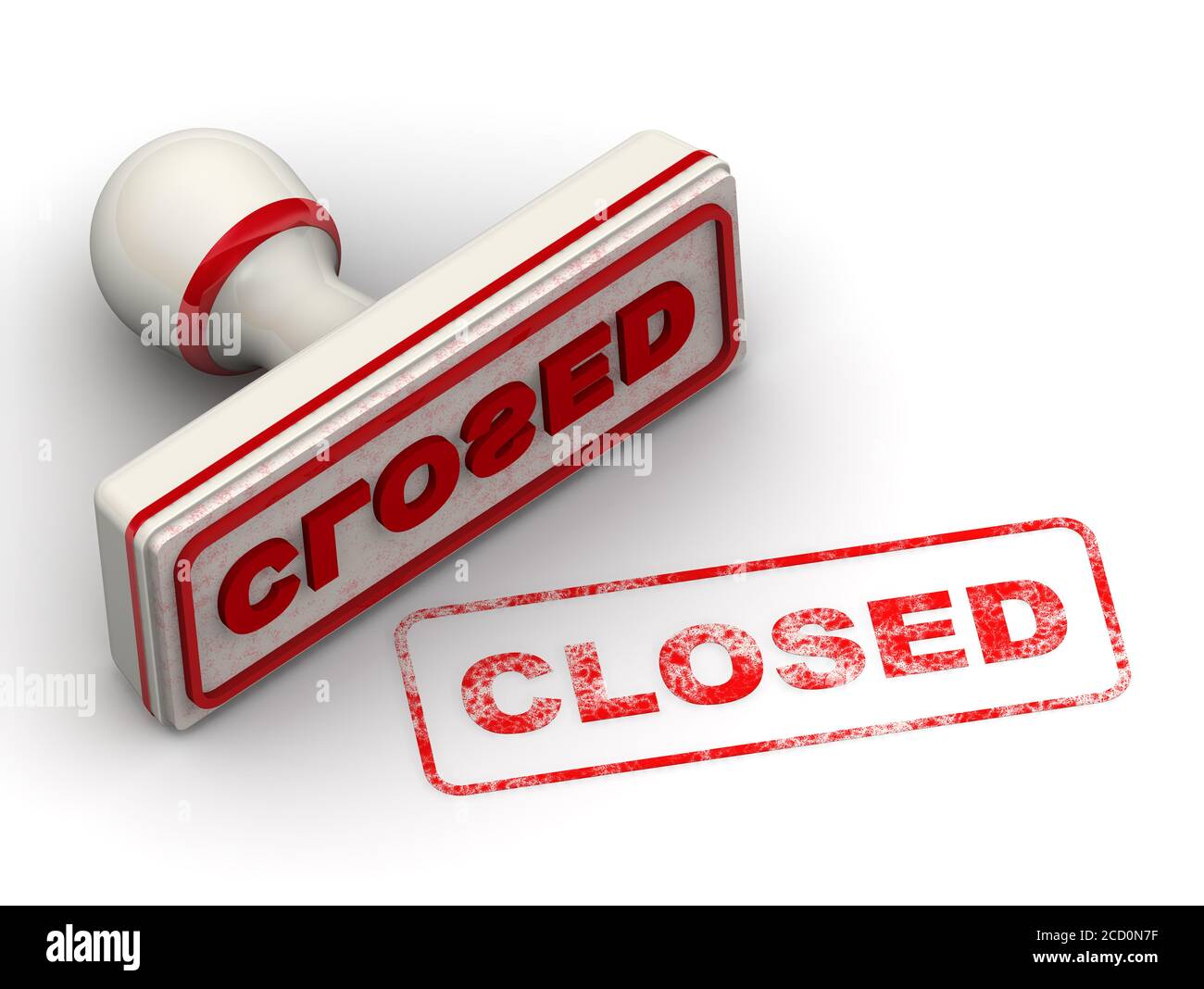 Closed. The stamp and an imprint. The white seal and red imprint CLOSED