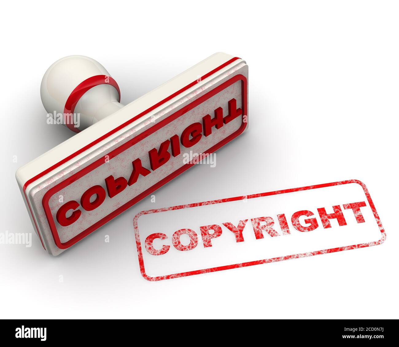 Copyright. The stamp and an imprint. White seal and red imprint COPYRIGHT on white surface. 3D illustration Stock Photo