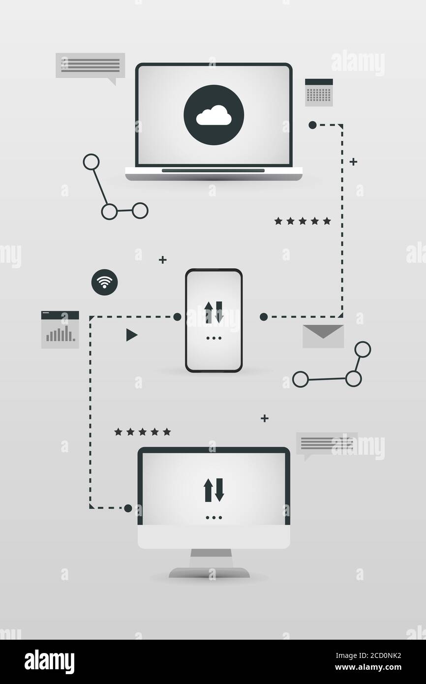 Internet Network Scheme With Laptops And Smartphone Exchanging Content ...