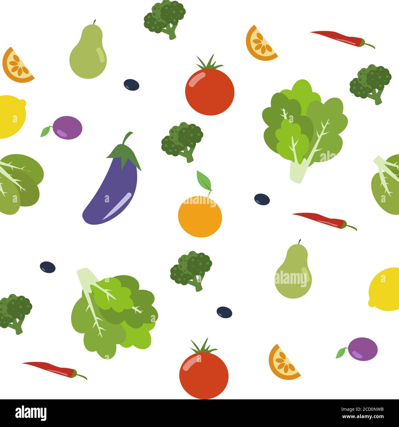 Seamless Fruits And Vegetables Pattern On White Background Stock Vector ...