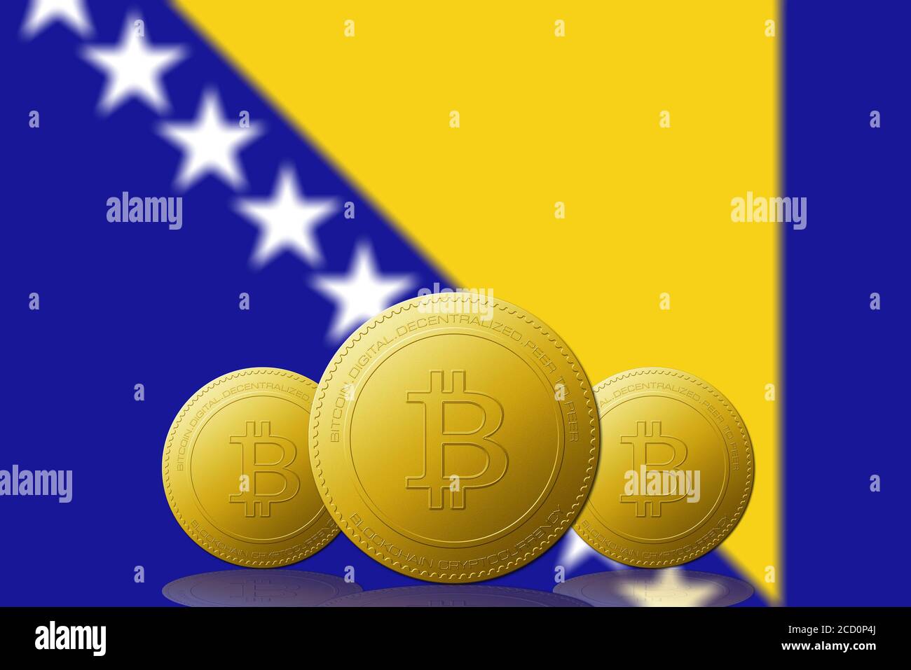 Three Bitcoins cryptocurrency with Bosnia and Herzegovina flag on  background Stock Photo - Alamy